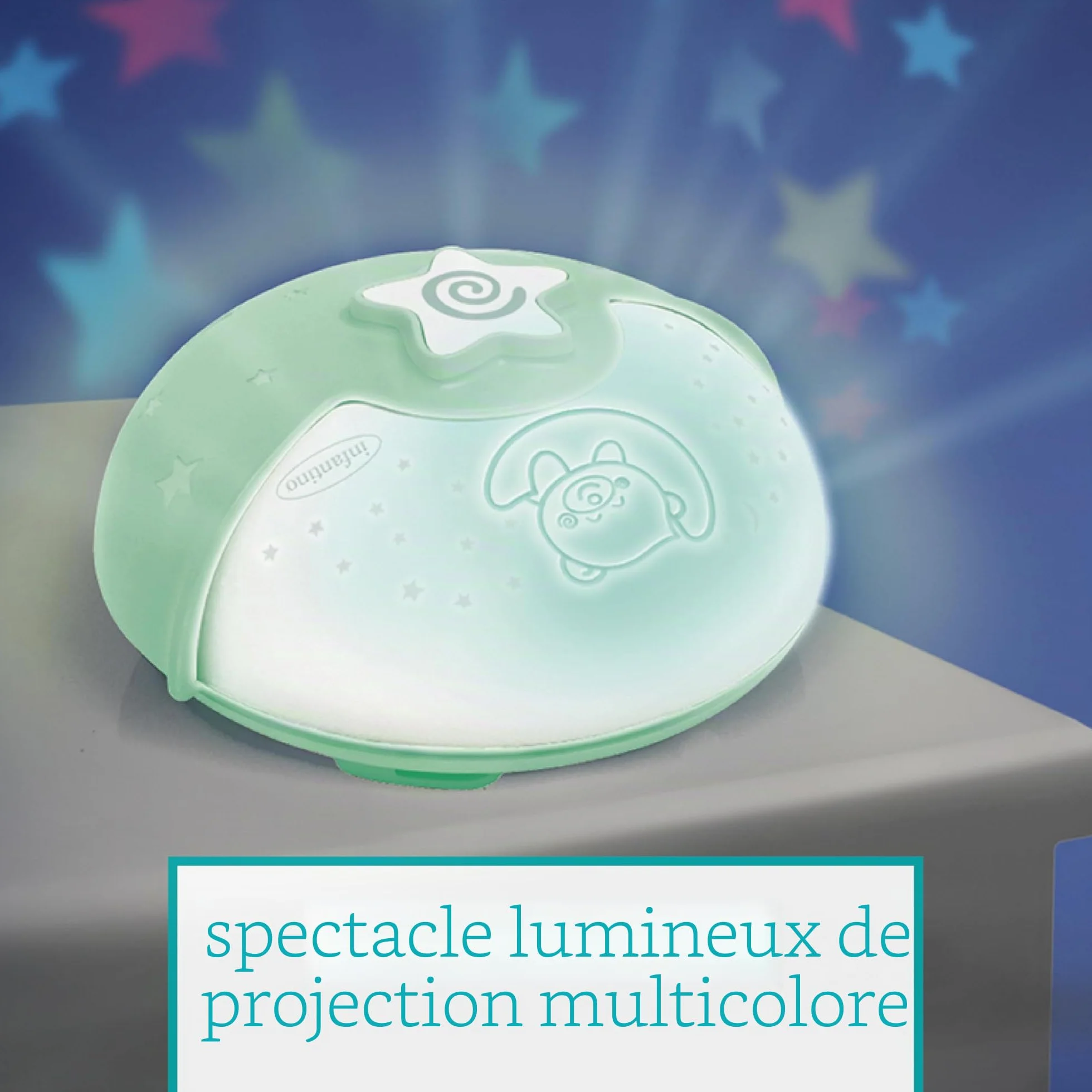 Infantino Lumière Apaisante et Projecteur Veilleuse à Clipser Grow-With-Me Projecteur de Nuit Étoilée Lampe de Table avec Mélodies Capteurs Sonores Sauge