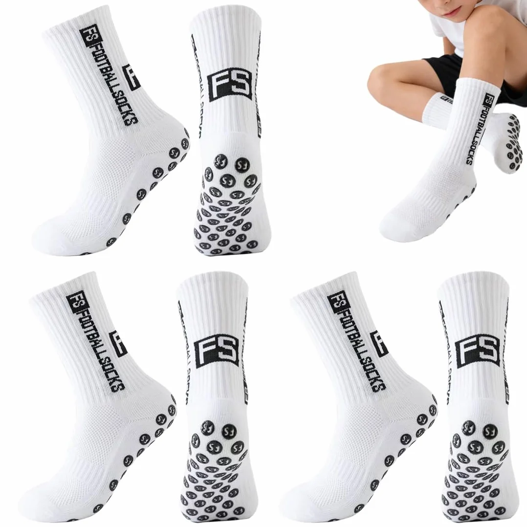Chaussette Foot Enfant 3 Paires Antidérapantes Blanc Taille 33-39