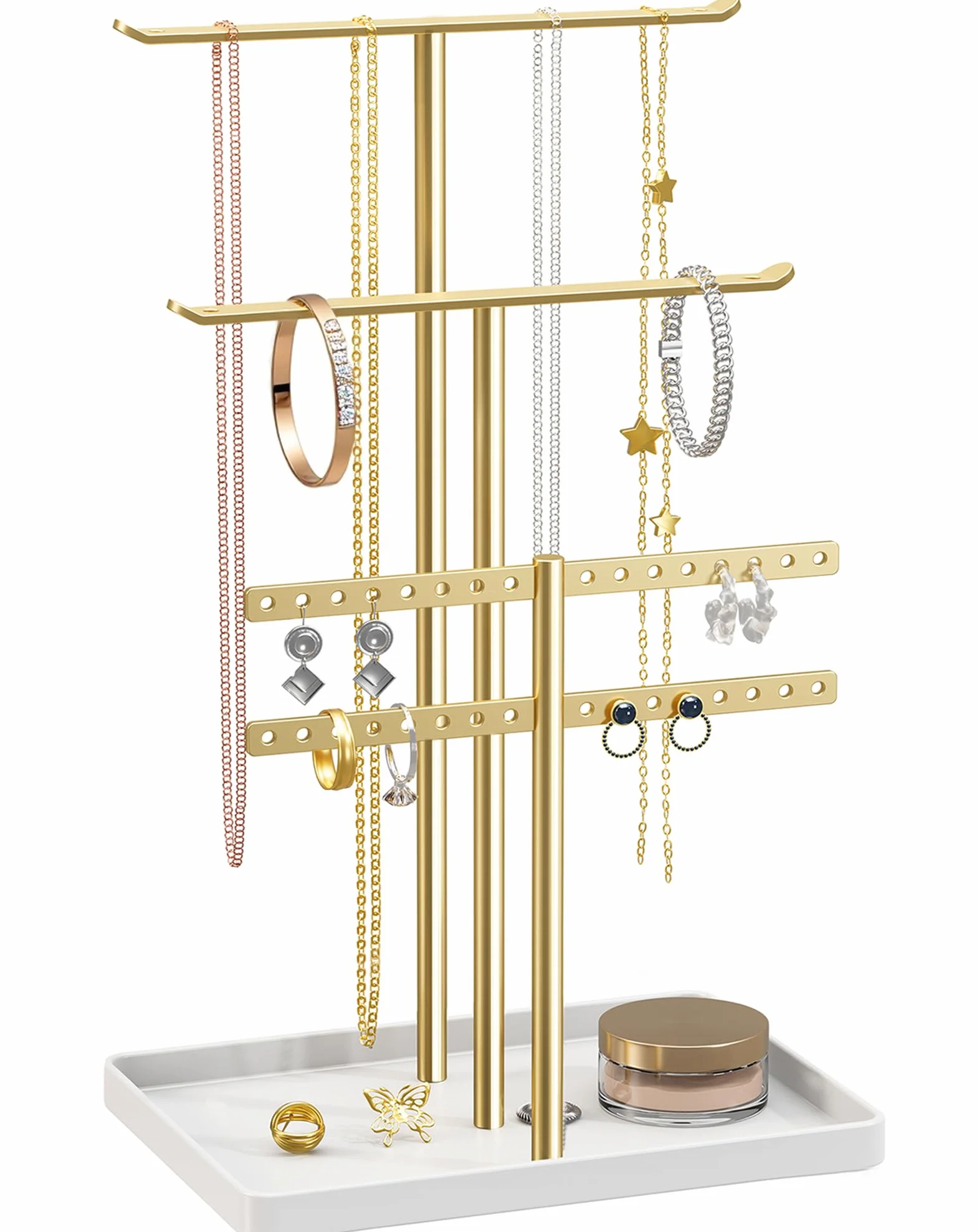 Organisateur de Support à Bijoux à 3 Niveaux - Porte-Bijoux Doré pour 80 Pièces - Cadeau pour Femmes