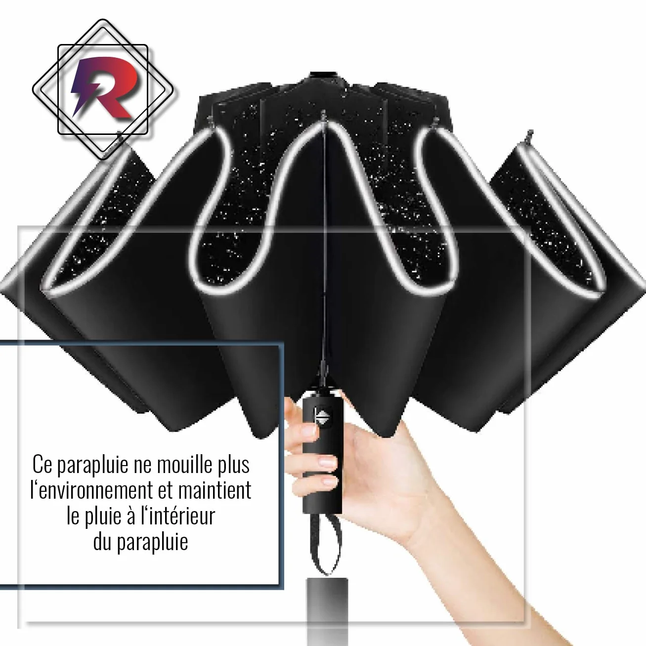 Parapluie anti-tempête extra stable 12 nervures pliage inversé automatique compact femme de poche