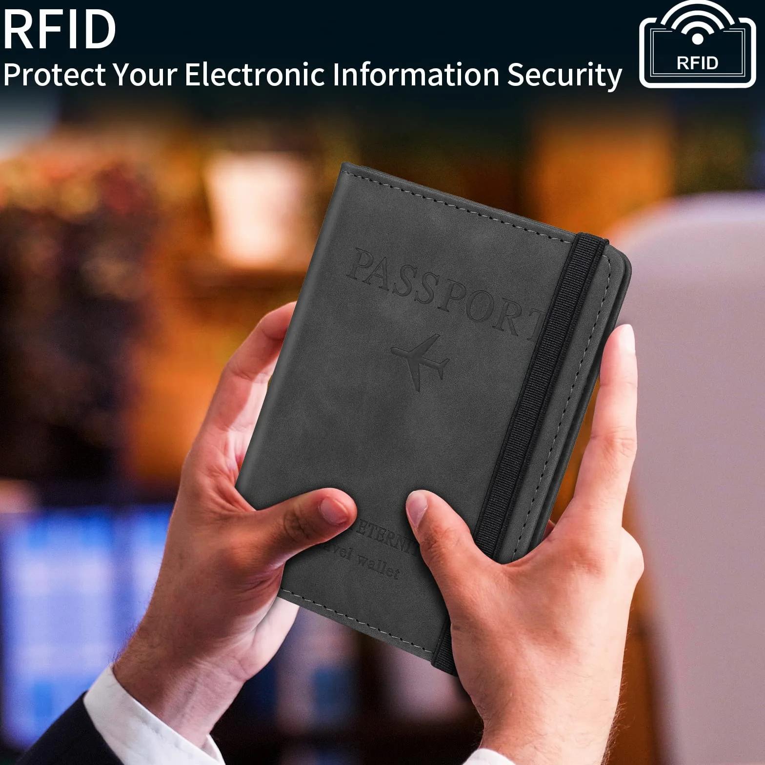 Sciphylia Protege Passeport Pochette RFID Blocage Anti-vol Organisateur Voyage Noir Foncé