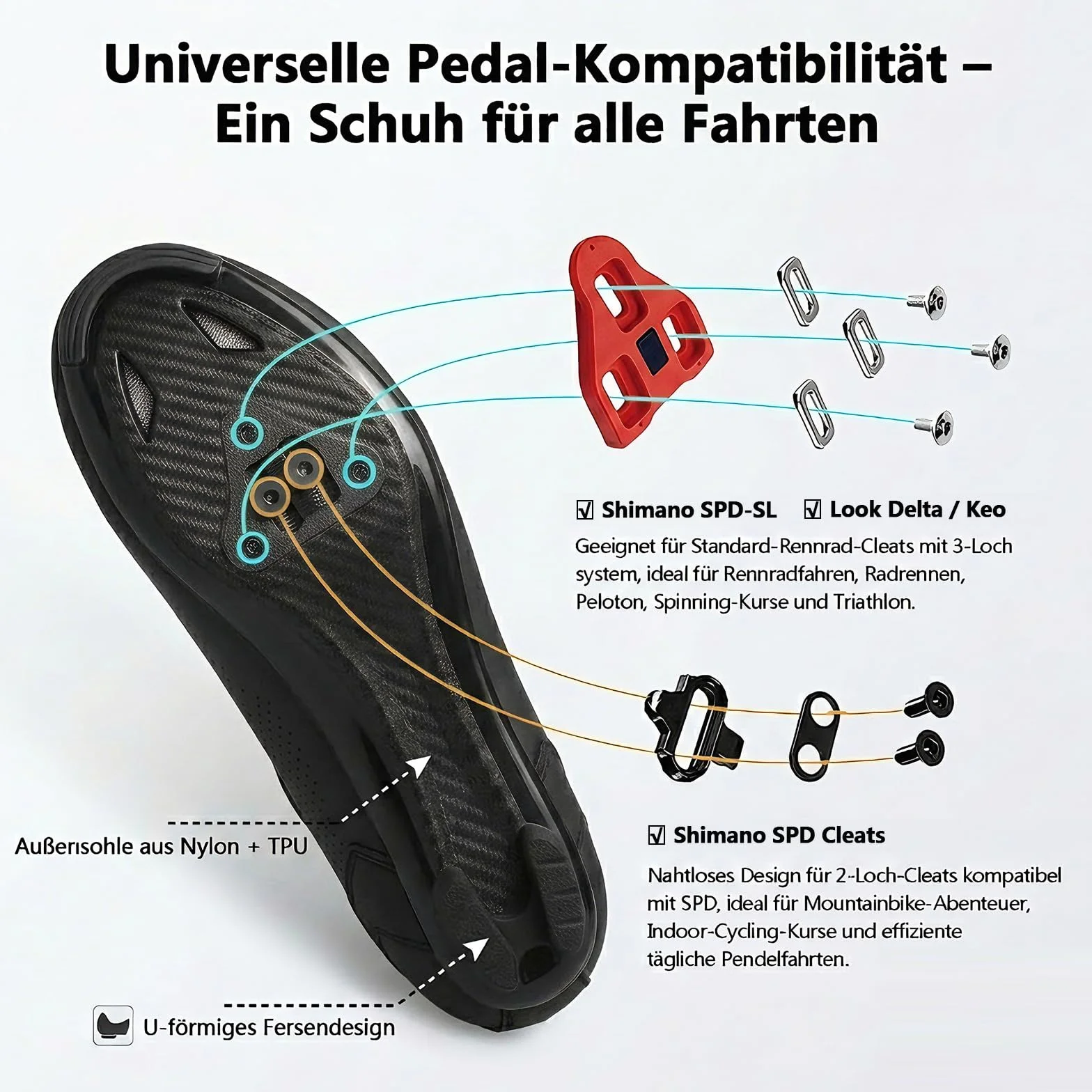 Chaussures de vélo compatibles Peloton SPD-SL Look Delta Keo légères VTT fitness spinning