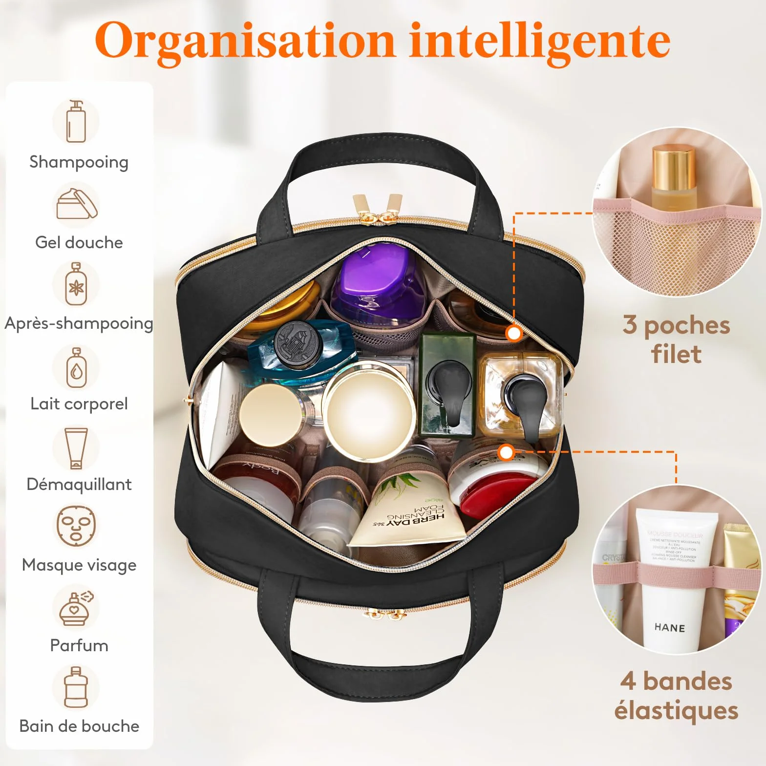 Lifewit Trousse de Toilette Femme Voyage Maquillage Sac Rangement Cosmétique avec Poignée Noir L
