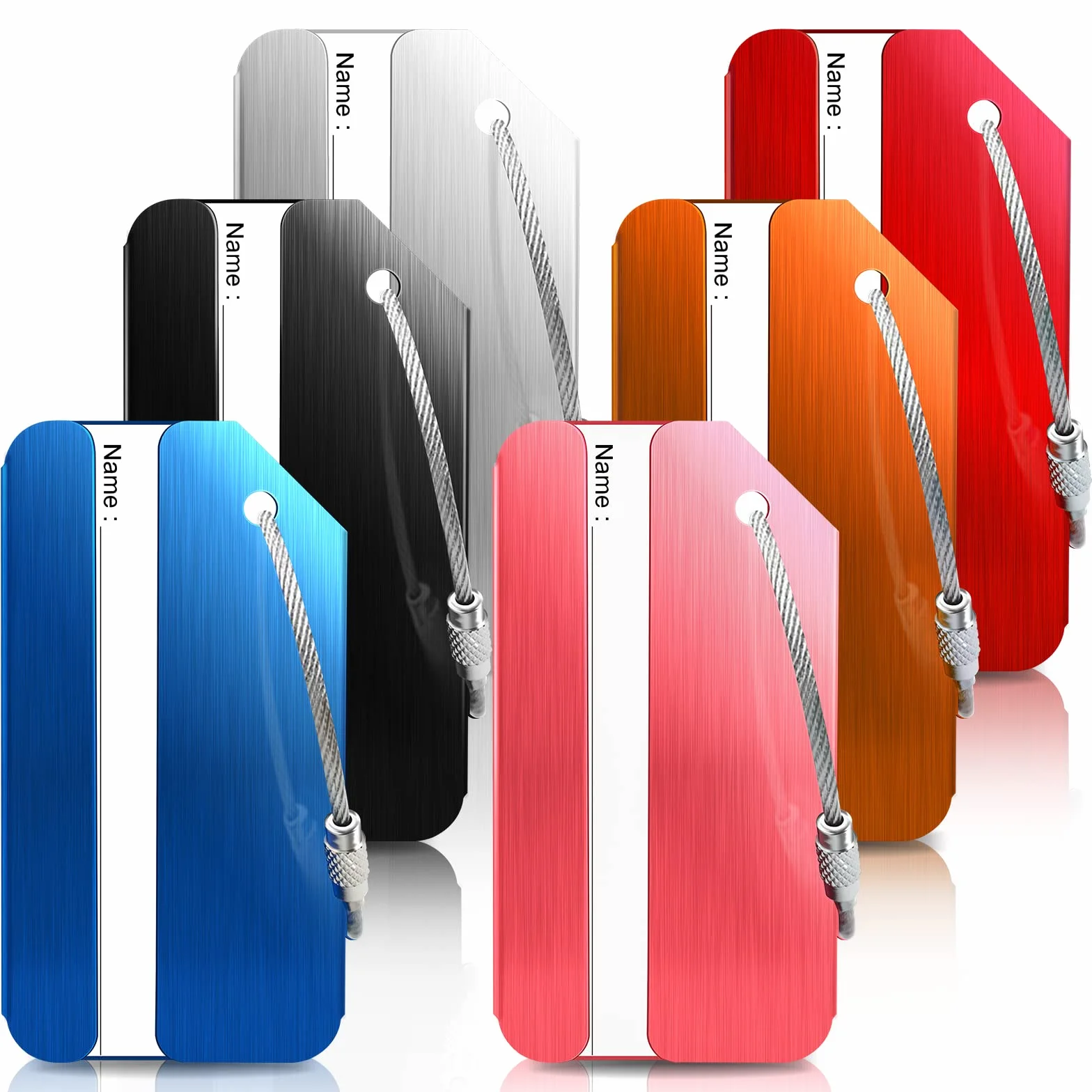 Étiquettes à Bagages Aluminium 6 Pièces, Étiquette de Valise pour Bagages, Sacs à Main, Valises