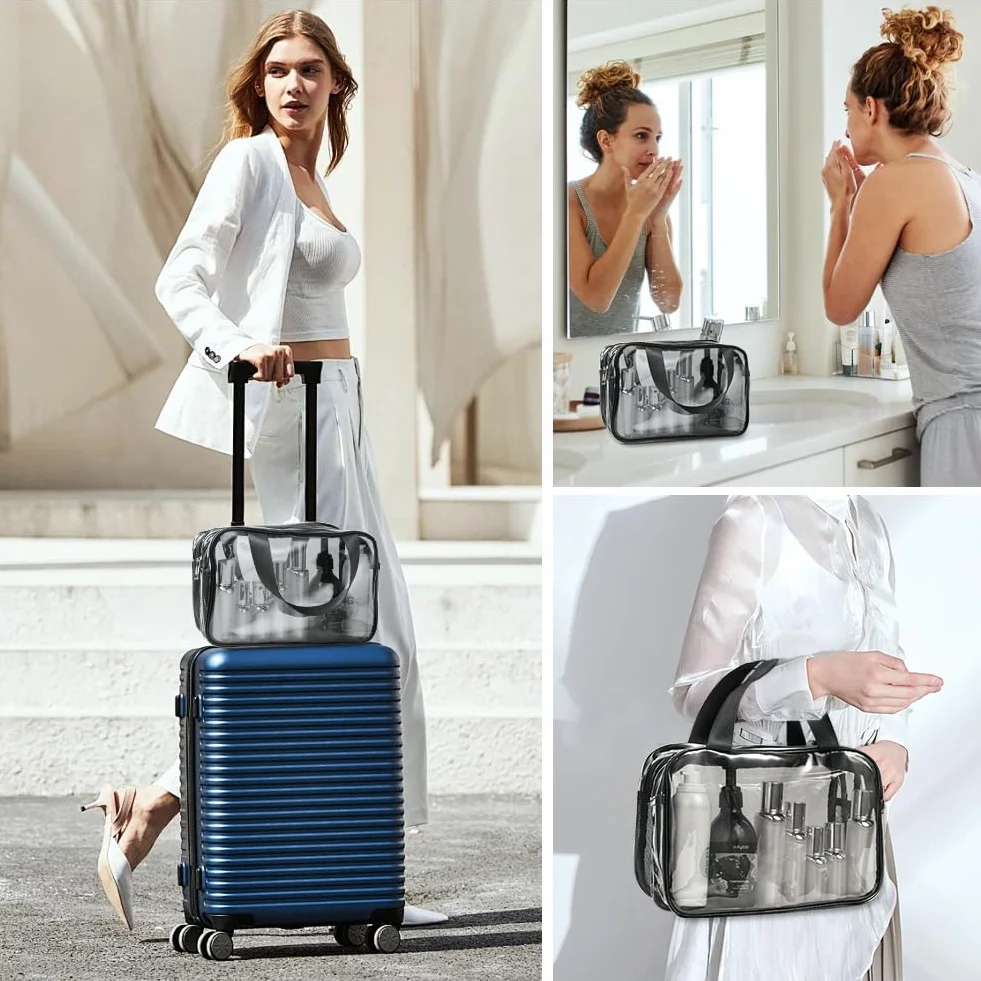 Aucuu Trousse de Toilette Voyage PVC Grande Capacité Double Couche Transparente avec Poignée Sac Cosmétiques