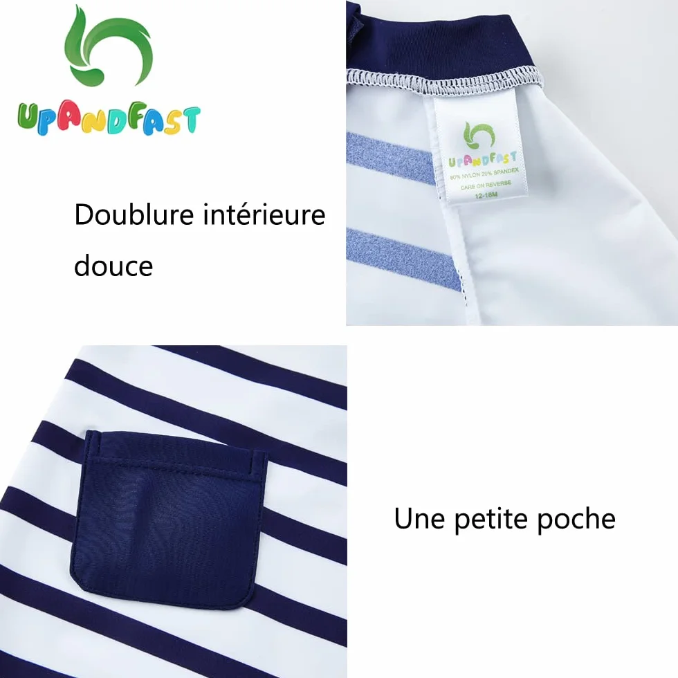 upandfast Maillot de Bain Une pièce bébé garçon UPF 50+ Protection Solaire avec Chapeau