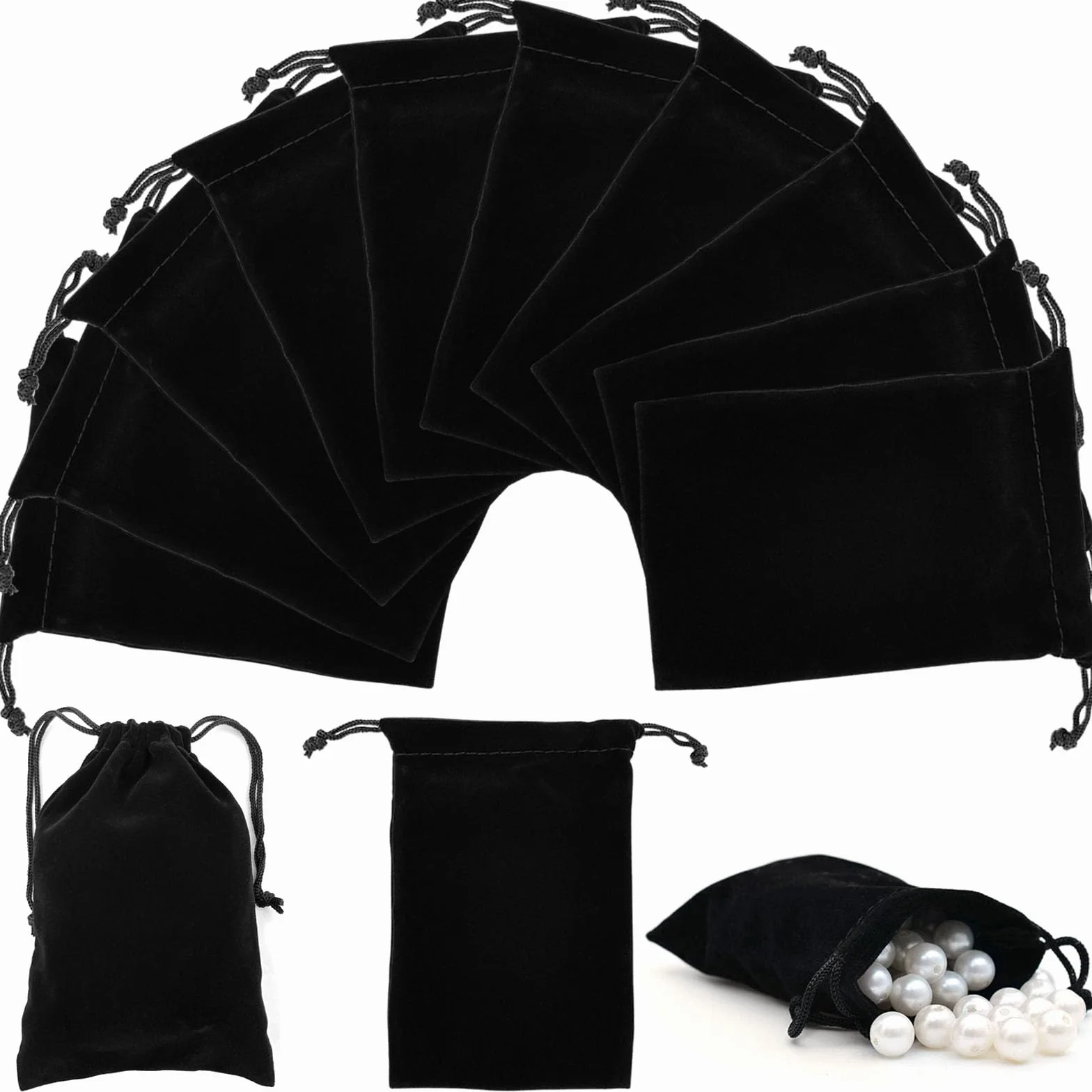 Pochette Velours Noir Pochon Bijoux avec Cordon Rangement Sac 9,5 x 14,5cm