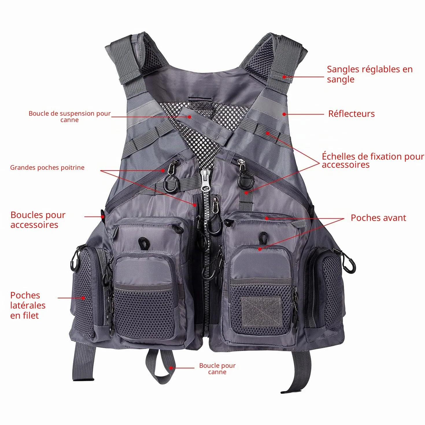 Bassdash Gilet de pêche réglable pour hommes et femmes pêche à la mouche