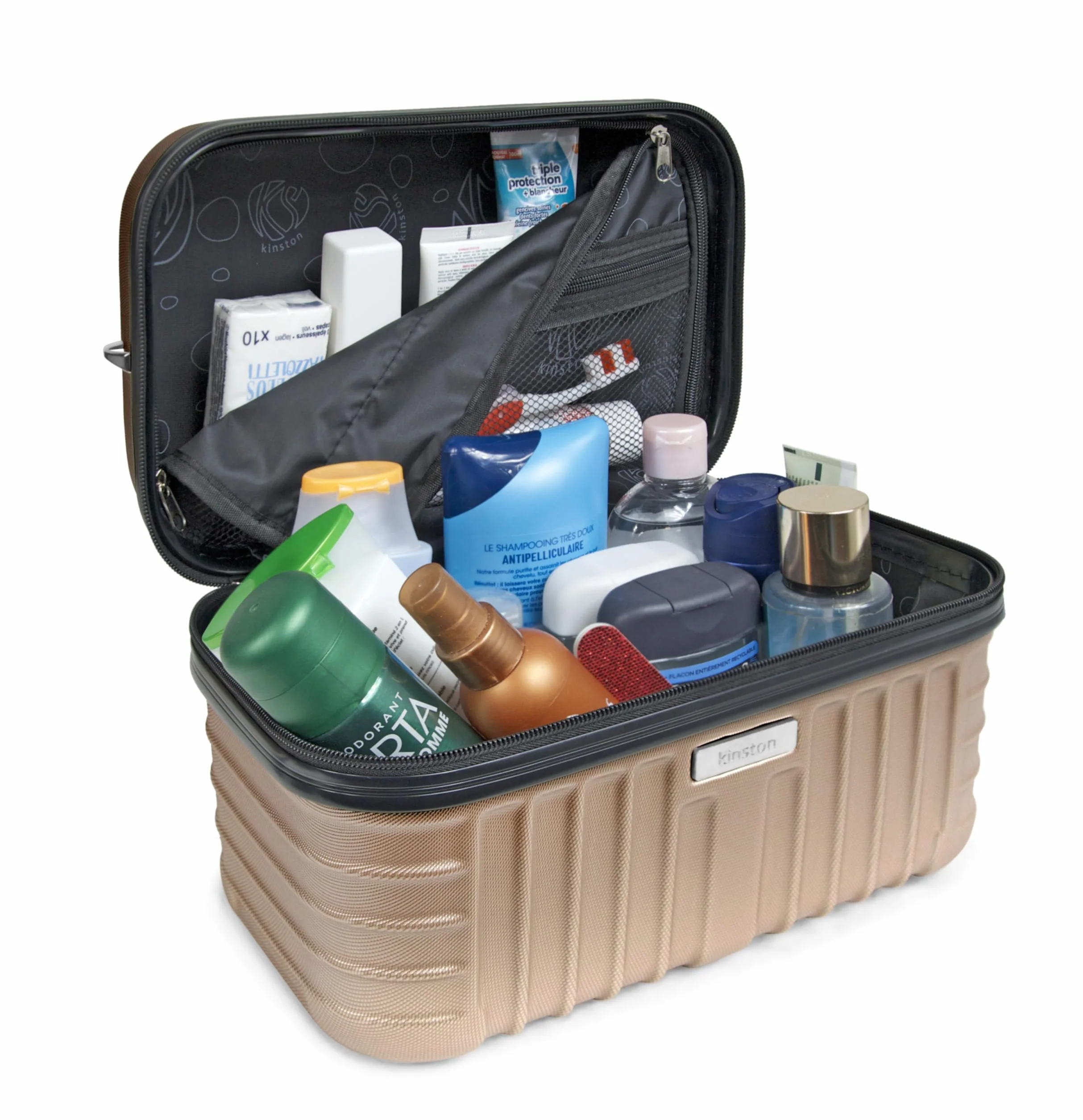KINSTON Vanity Case Rigide à Bandoulière - Trousse de Toilette Voyage Cosmétiques - Grande capacité Champagne
