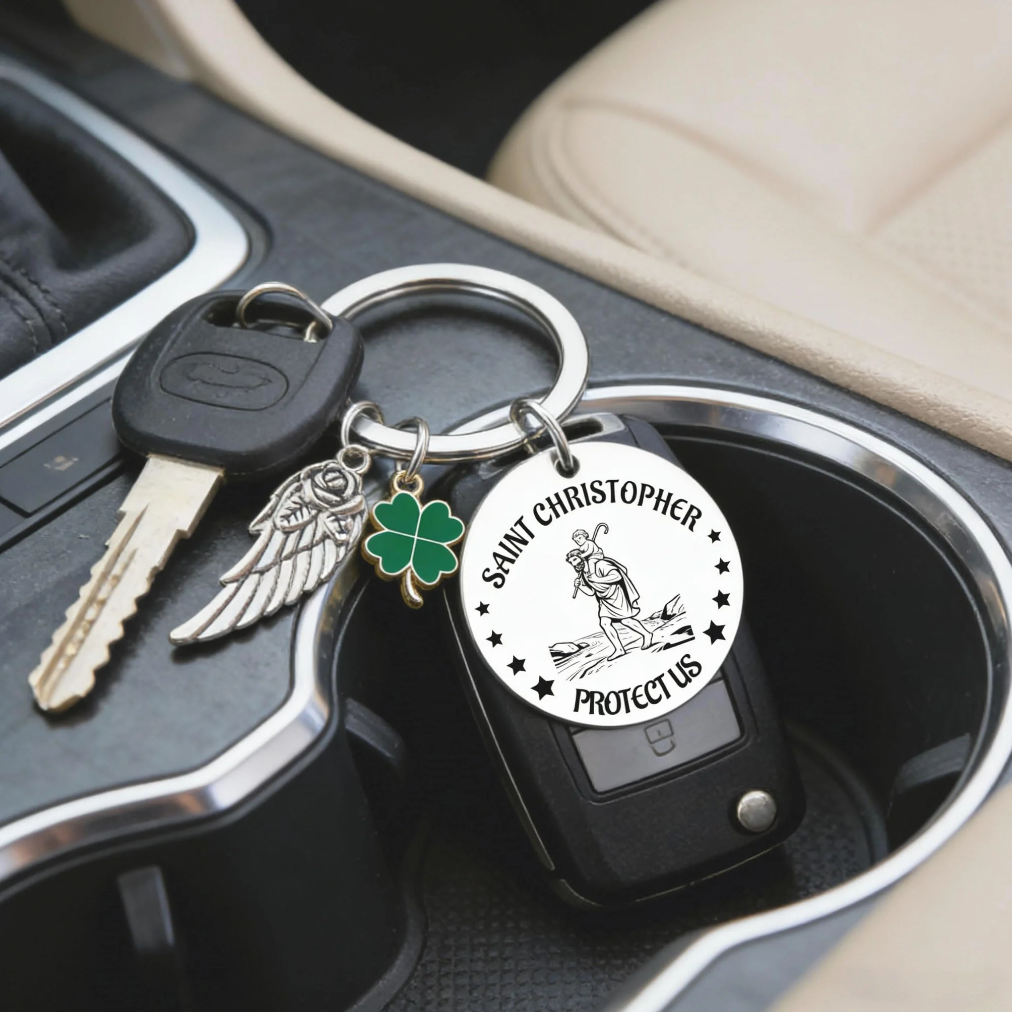 Porte-clés Saint Christophe Médaille Protection Voyageurs Bijoux Homme Femme Cadeau Voiture