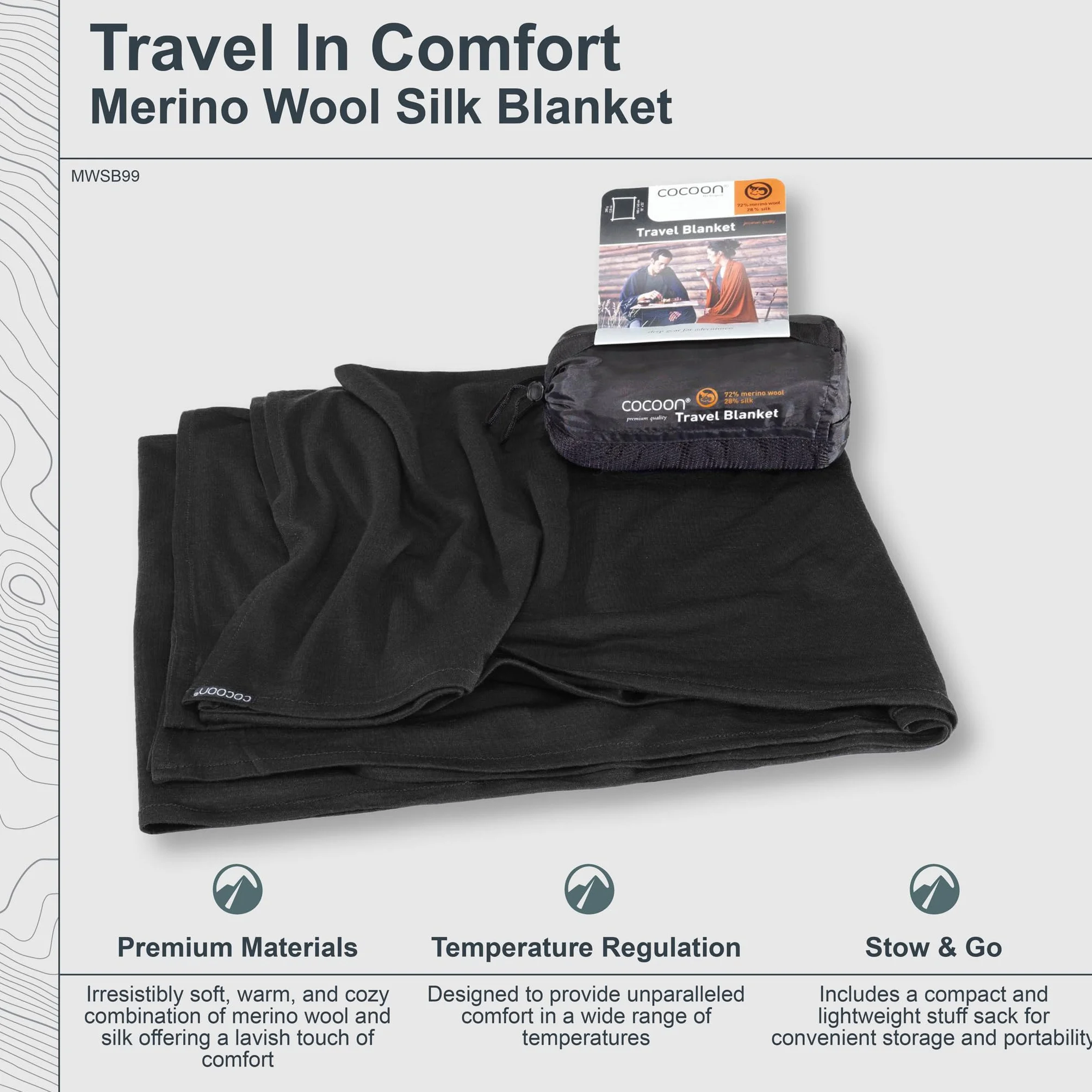 Cocoon Travel Blanket Merino Wool Silk Bleu Couverture