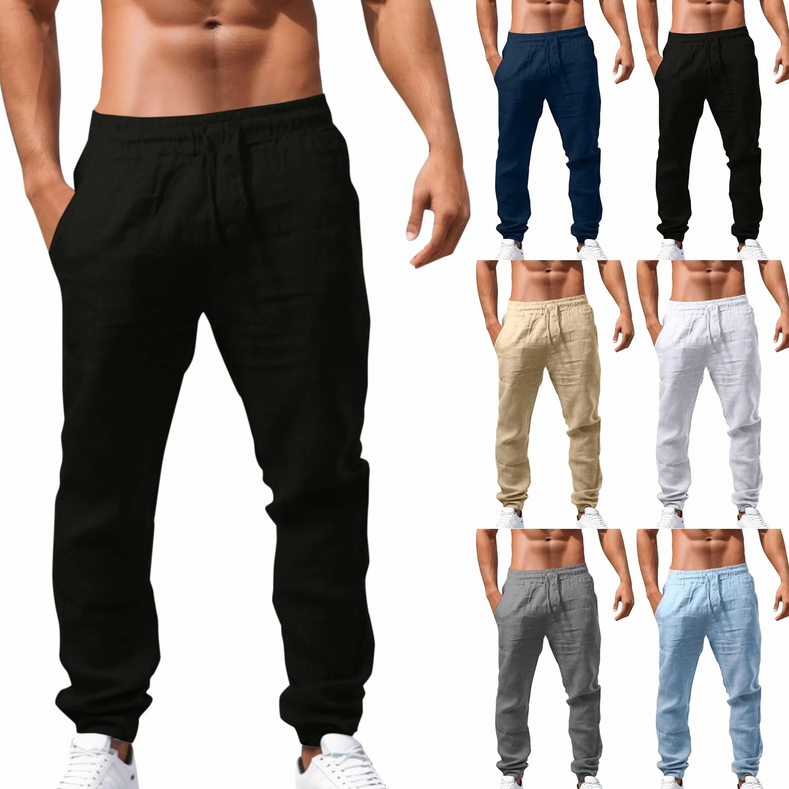 Pantalon Lin Homme avec Poche Coupe Ample Léger Été