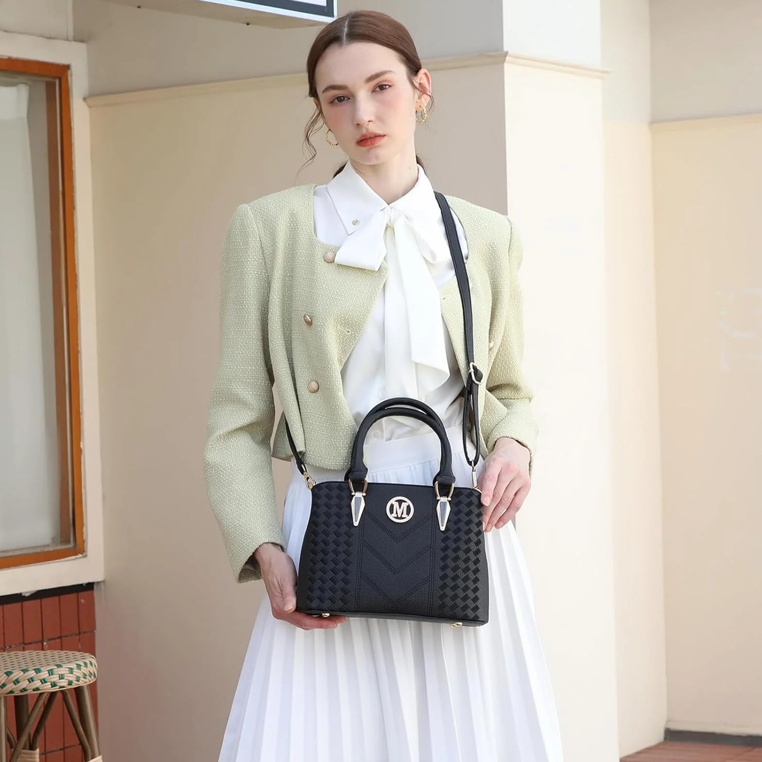 Miss Lulu Sac à Main Femme avec Portefeuille Sac Bandoulière en Simili Cuir Texture Litchi