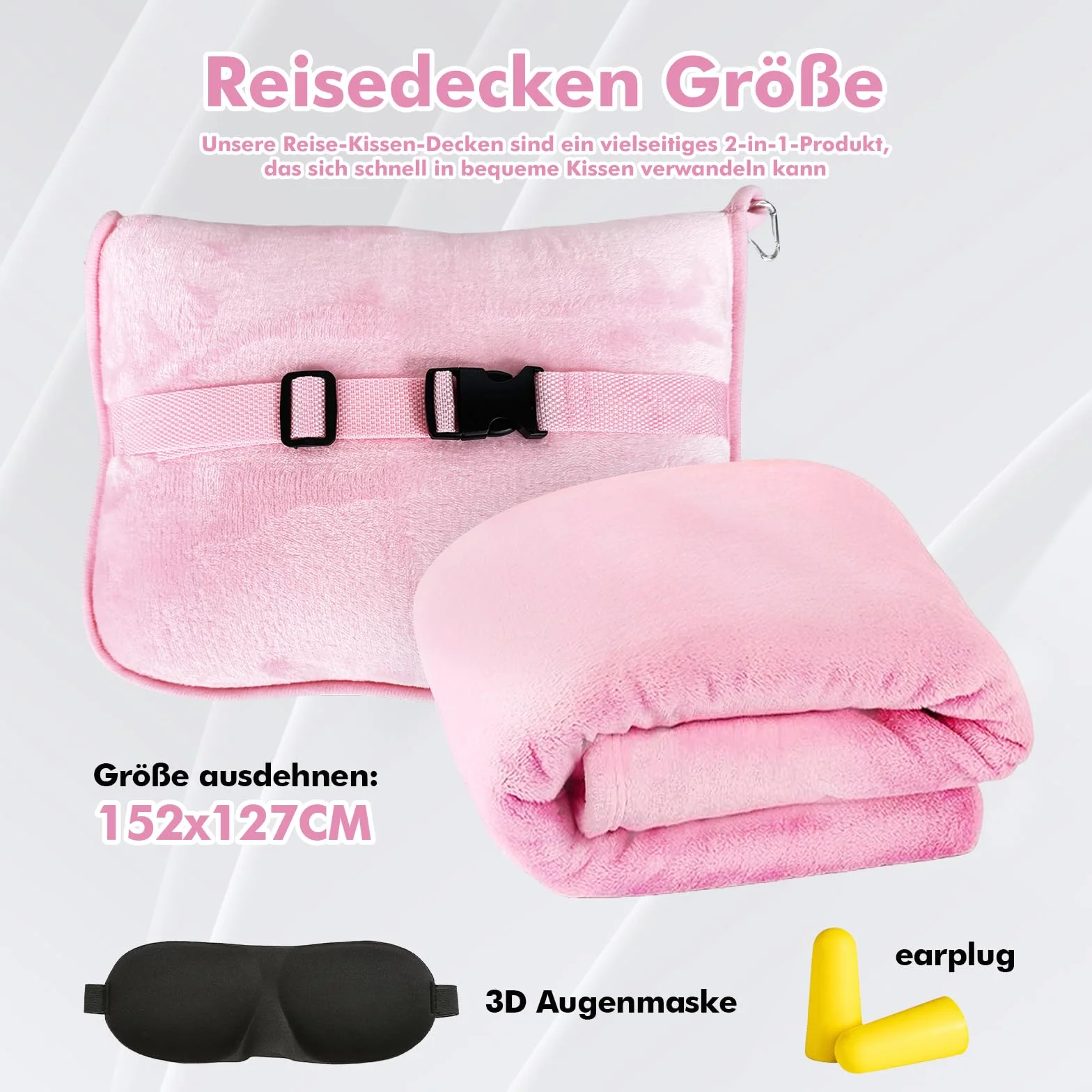 HOSPAOP Couverture de voyage 2 en 1 portable avion 127x152cm avec masque sommeil et bouchons oreilles