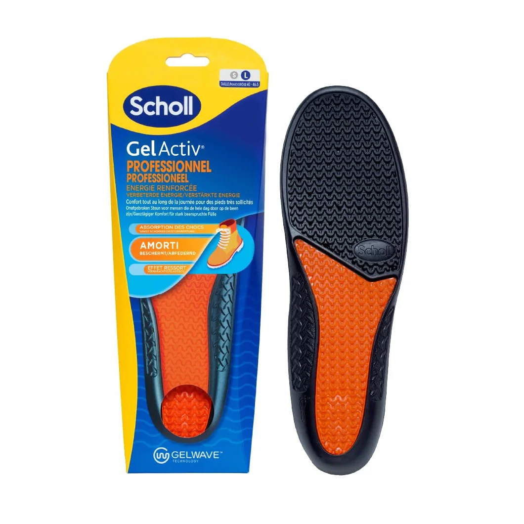 Scholl Semelles GelActiv Professionnel Chaussures de travail Hommes GelWave Absorption des chocs Amorti renforcé Taille 40-46,5