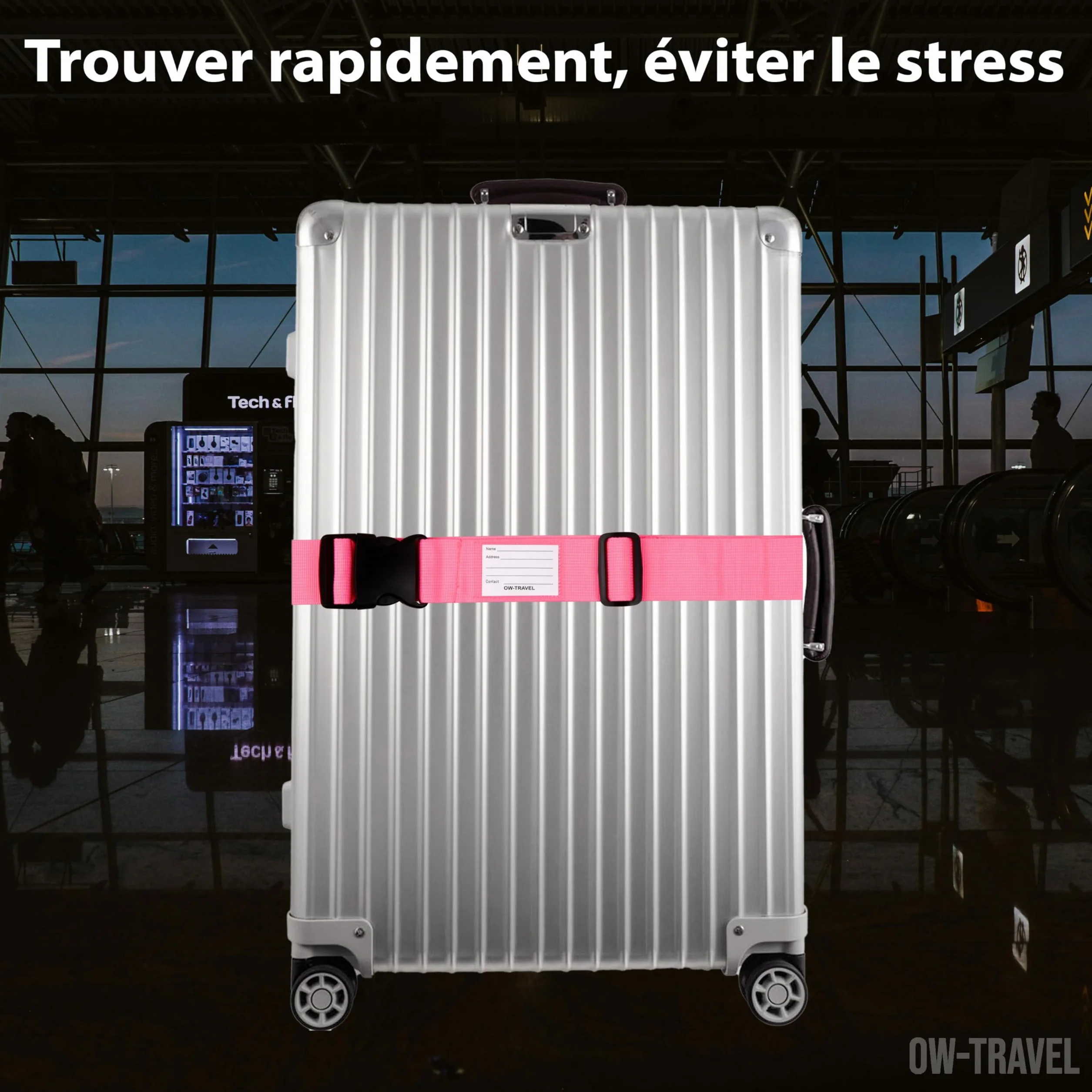 Sangle Valise Voyage OW-Travel Bleue Verte Orange Rose Facile à Repérer avec Etiquette