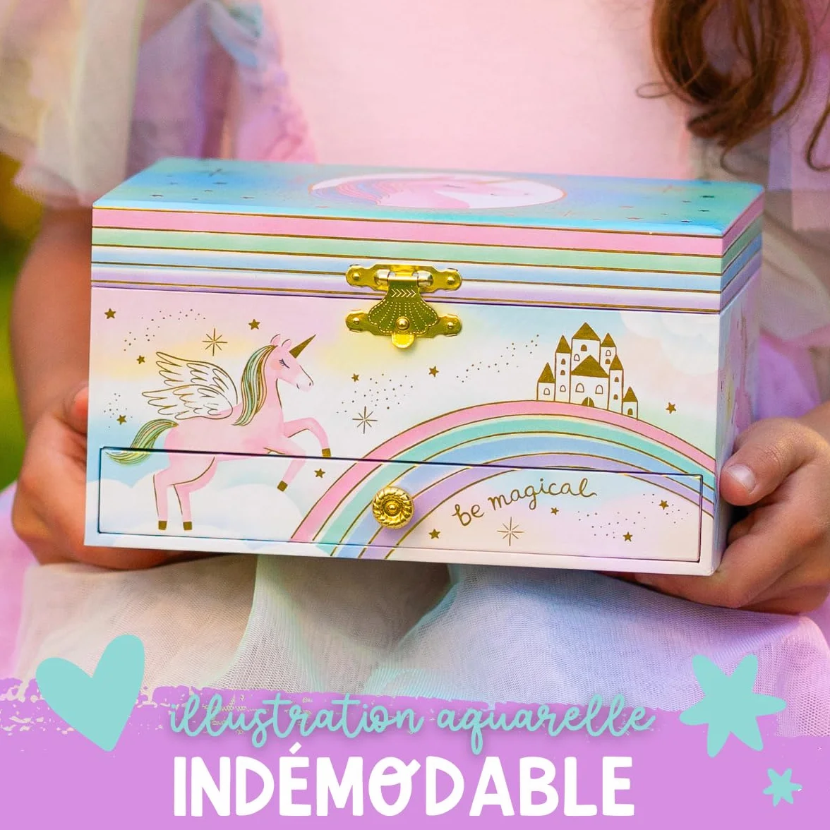 Boîte à Bijoux Musicale Licorne pour Filles avec Miroir, Cadeau Enfants 3-10 ans