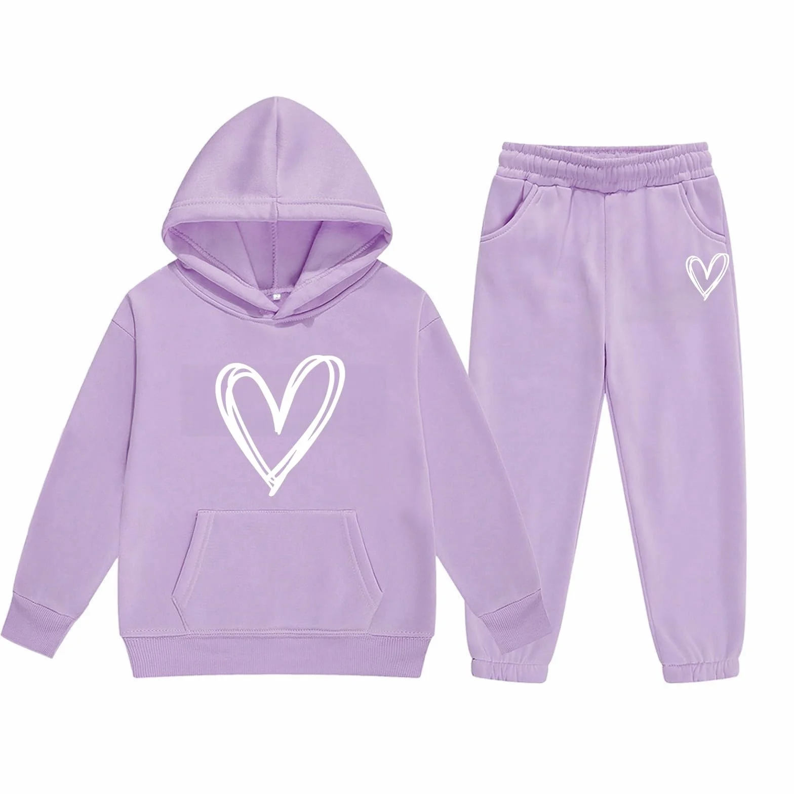 Ensemble survêtement 2 pièces imprimé cœur filles - Pull manches longues jogging adolescentes - Mode Y2K vêtements sport