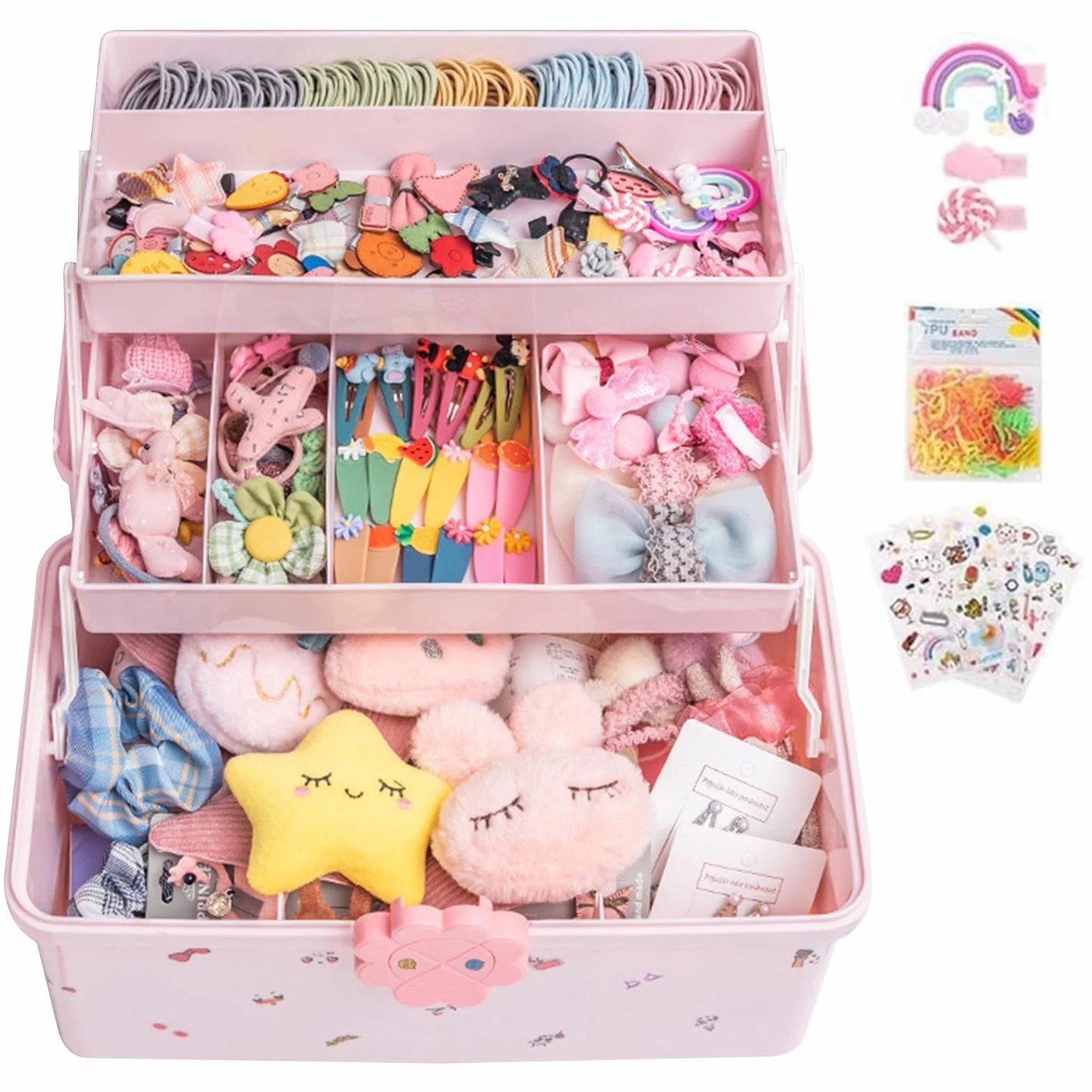 Boîte de rangement pour accessoires de cheveux enfants 3 couches étui à bijoux petite fille