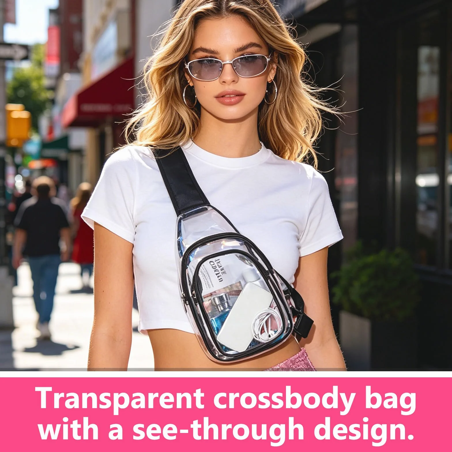 Sac Transparent Banane en PVC Approuvé par Les Stades Sac Bandoulière Femme Homme