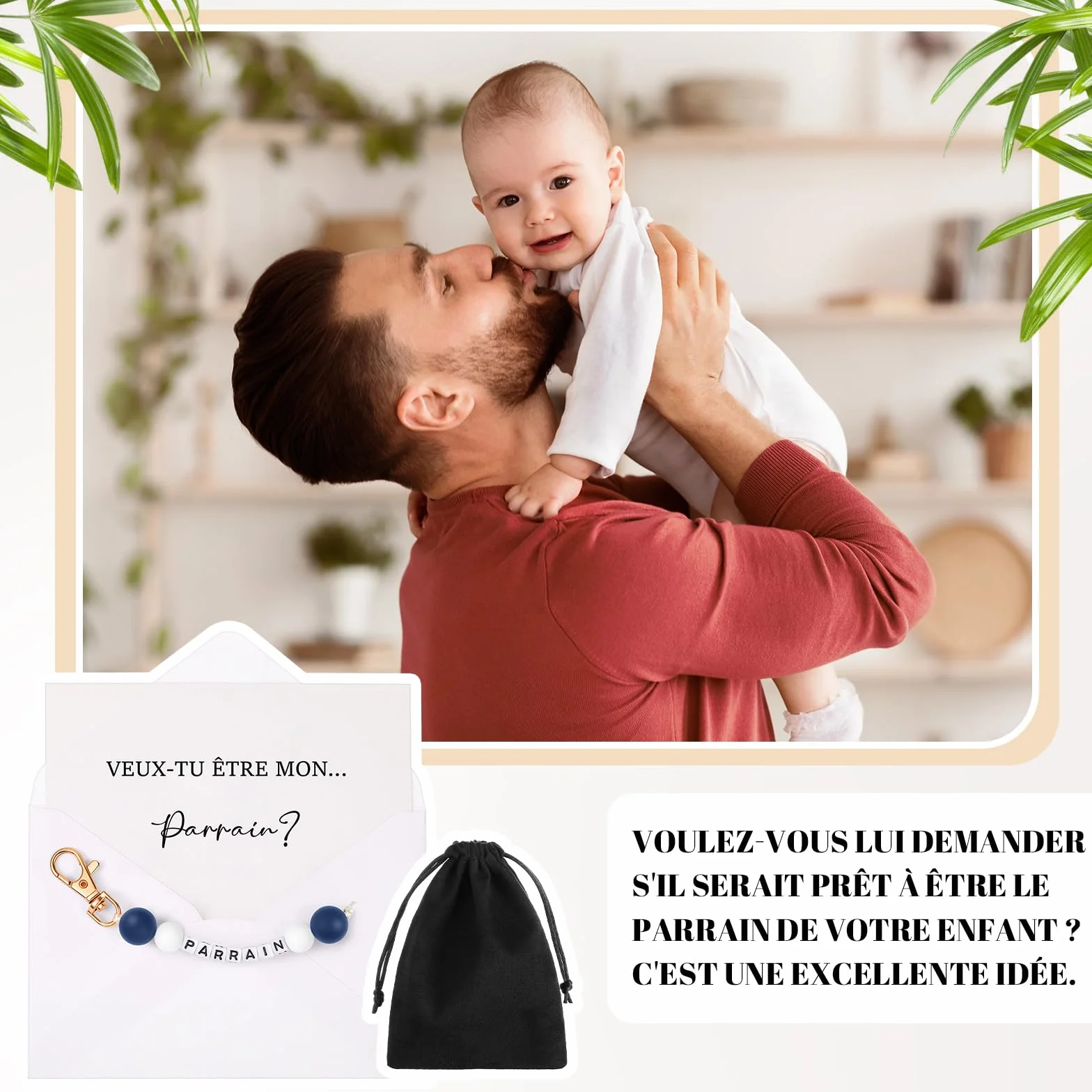 Hestya Porte-Clés Carte Annonce Marraine Parrain avec Enveloppe Cadeau Grossesse