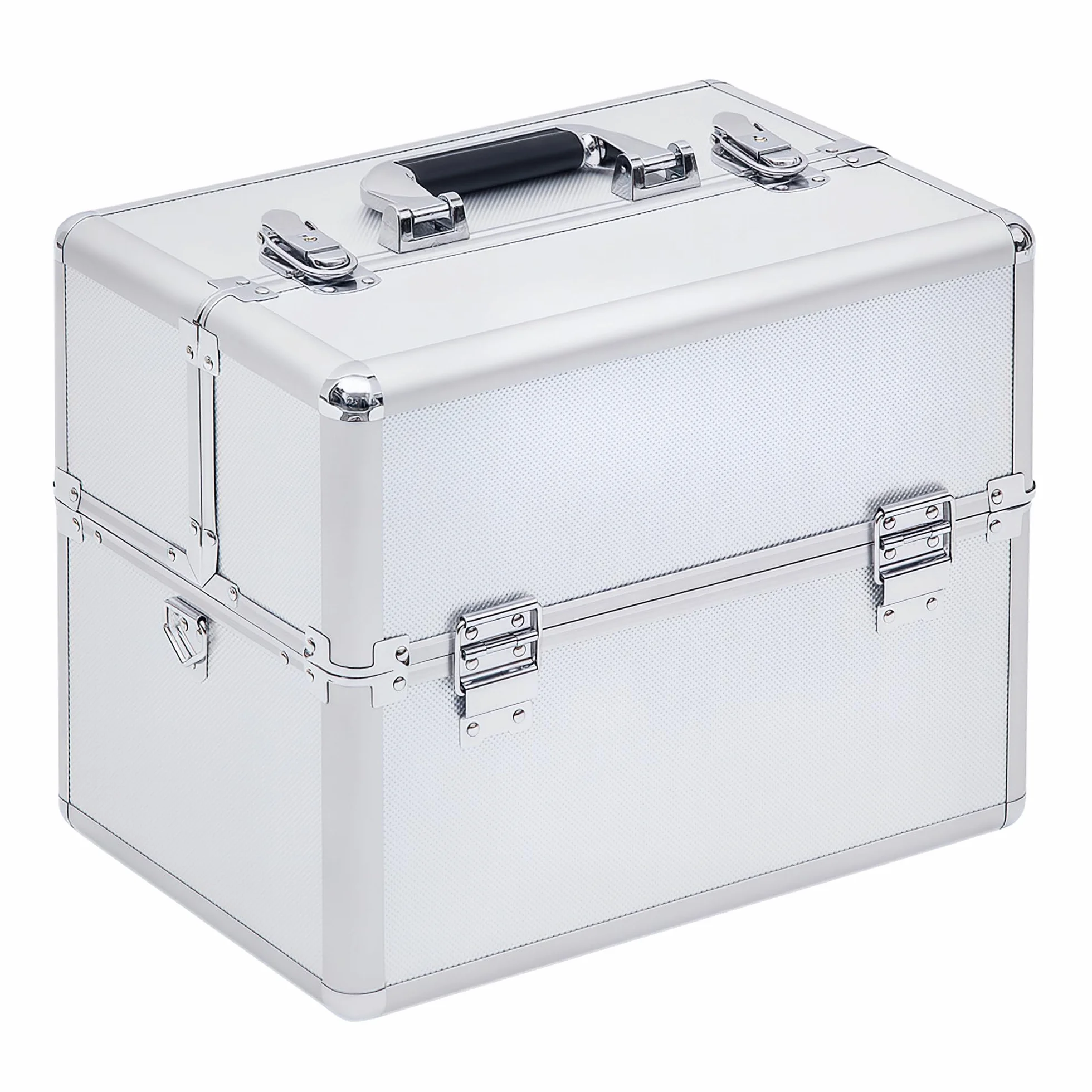 HOMCOM Mallette Maquillage Valise Cosmétique 3 Niveaux avec Clés 36,5 x 24 x 29 cm Argent