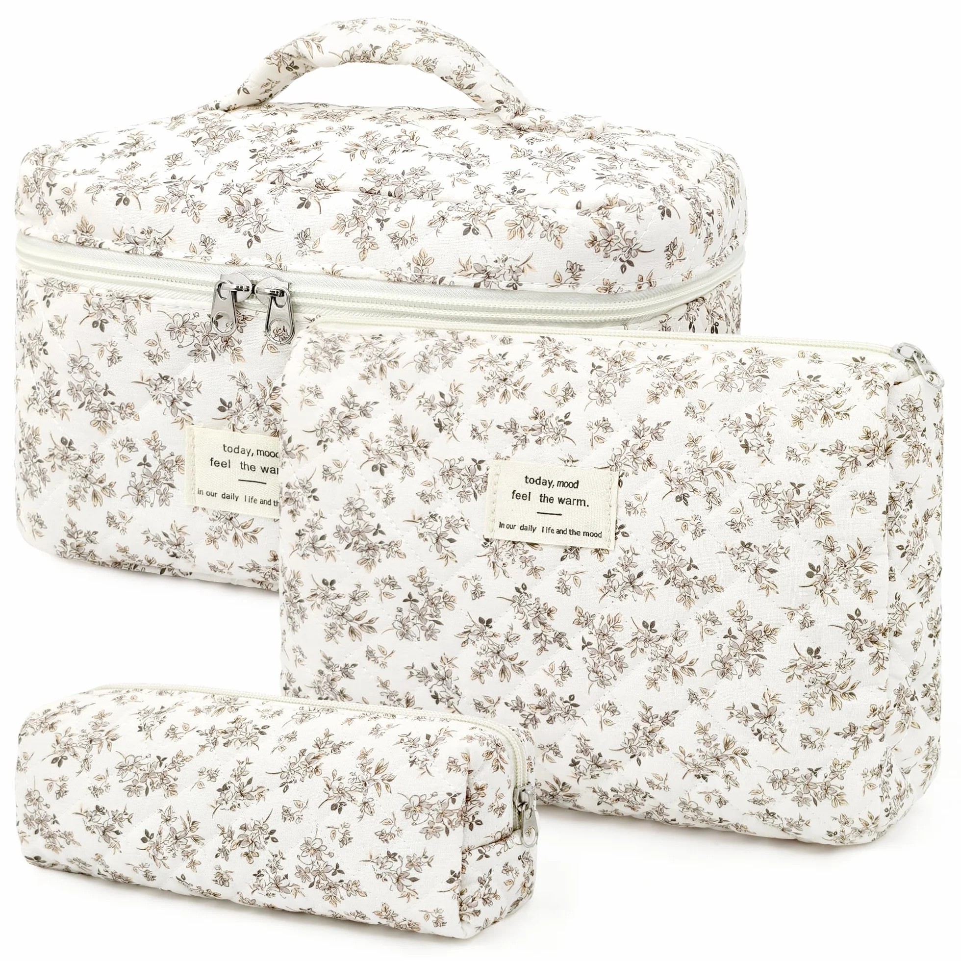 Lot de 3 Trousse Maquillage Femme, Ensemble Trousse de Toilette avec Motif Floral, Sac Organiseur Cosmétique Voyage