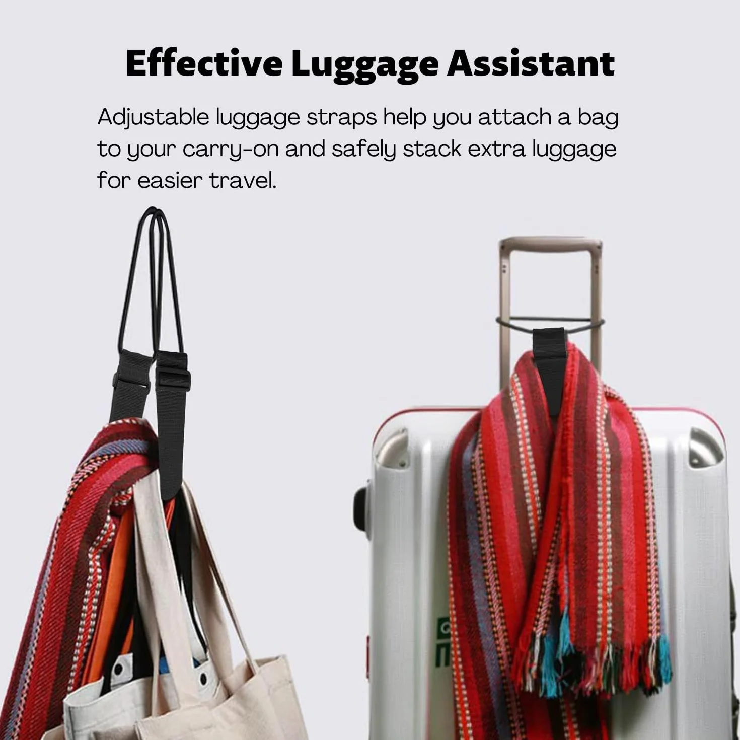 Sangles élastiques pour bagages réglables, accessoires de valise de voyage portables, lot de 2 (noir)