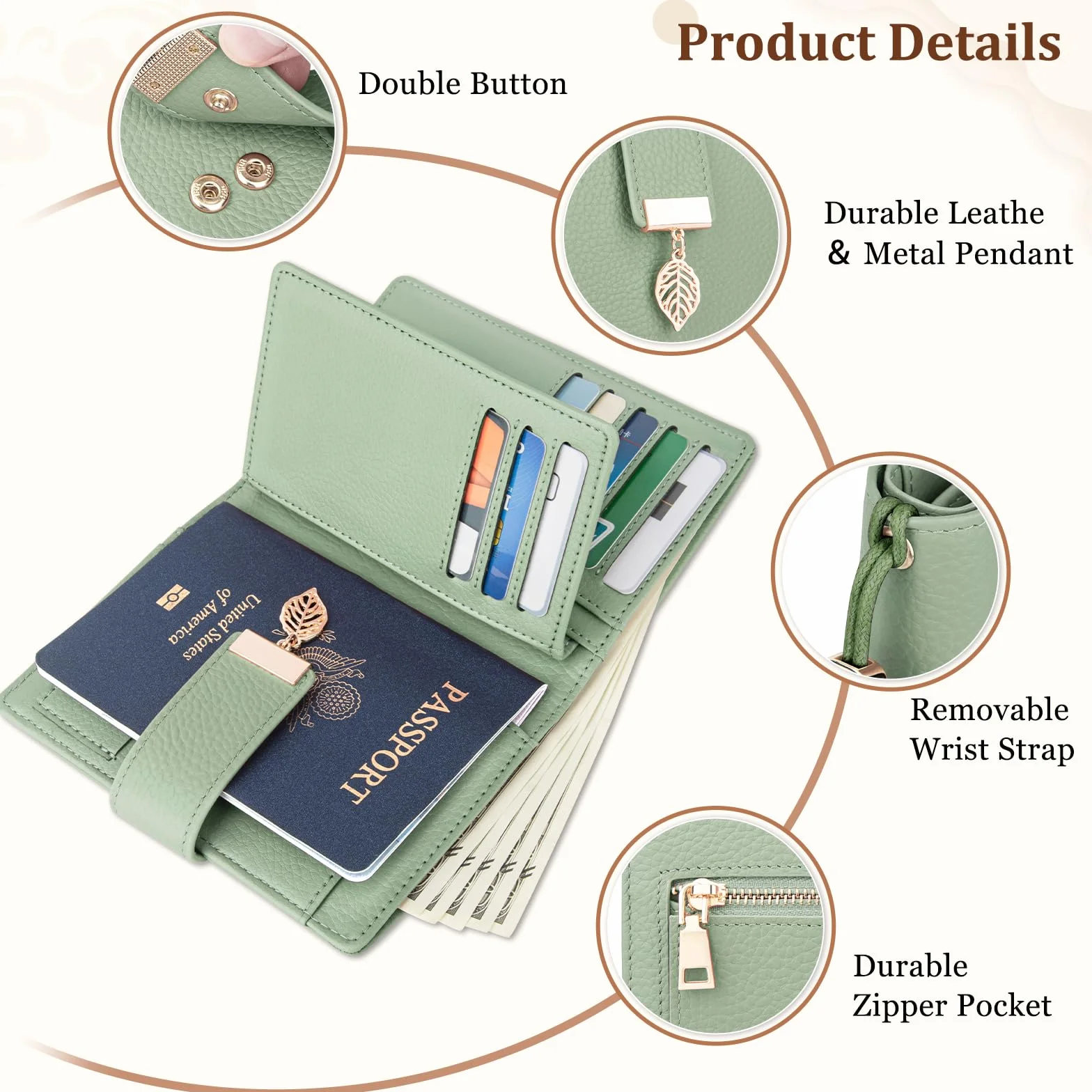 Portefeuille Femme RFID Blocage Passeport 11 Fentes Cartes Fermeture éclair