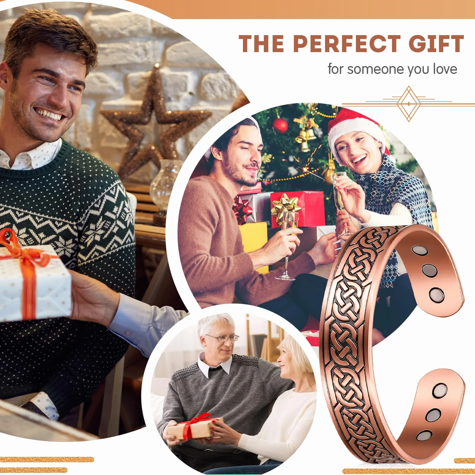 Bracelets Magnétiques en Cuivre 99,99% 3500 Gauss 9 Aimants Réglable Arbre Celtique, 2 Pièces