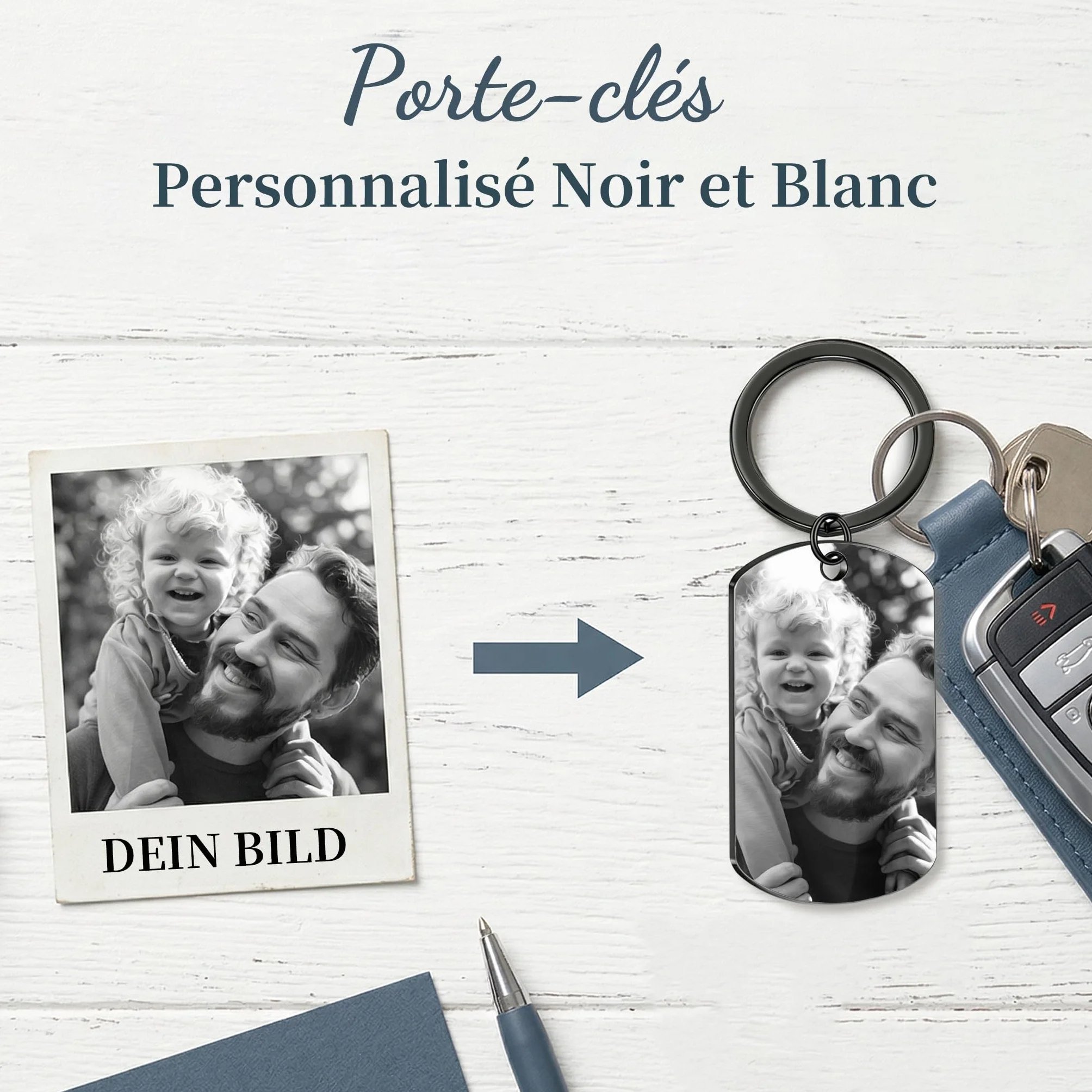 Porte-Clés Personnalisable Photo Nom Cadeau Fête des Pères Homme Papy