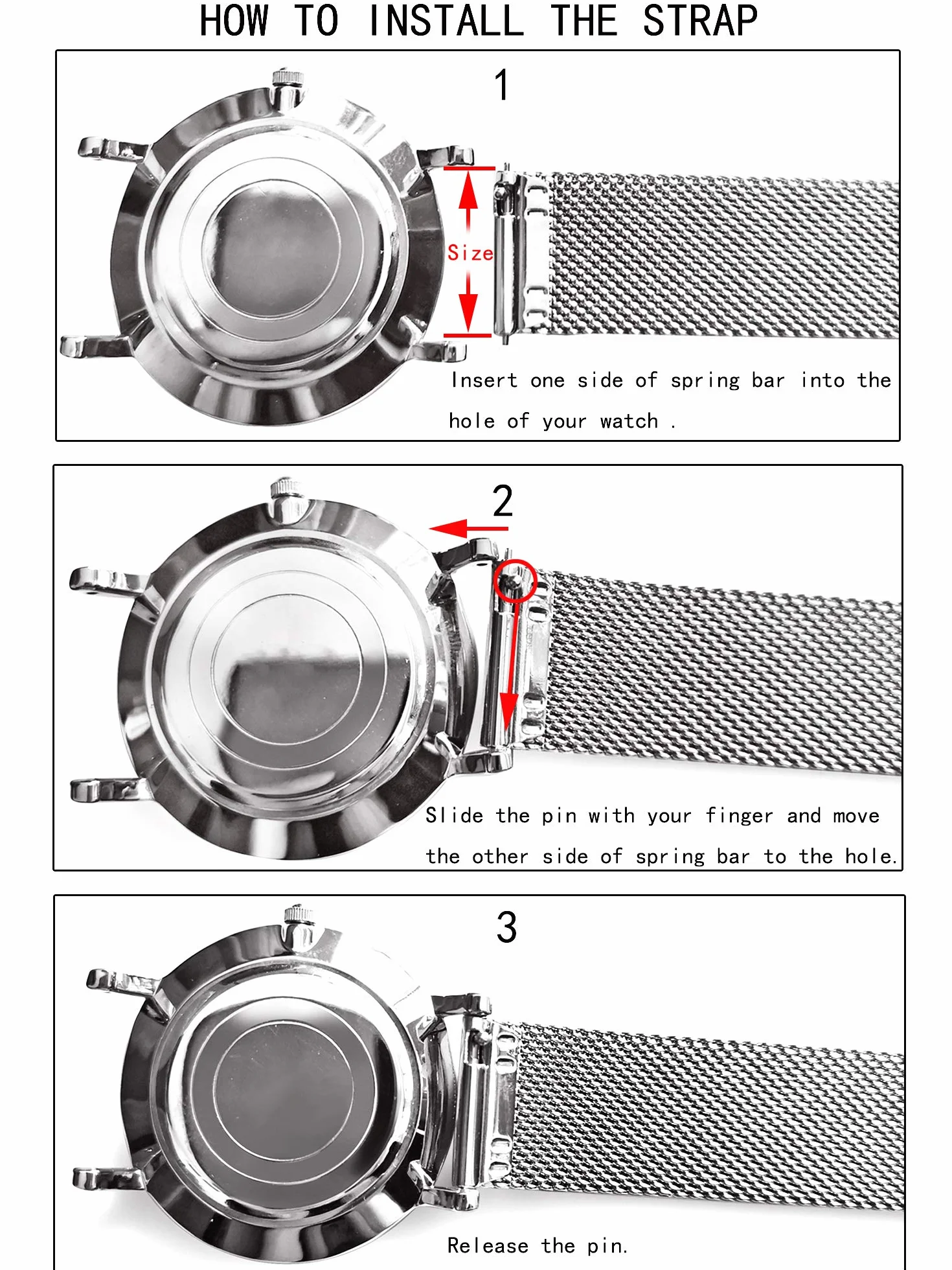Bracelet de Montre Acier Inoxydable Libération Rapide 12-24mm
