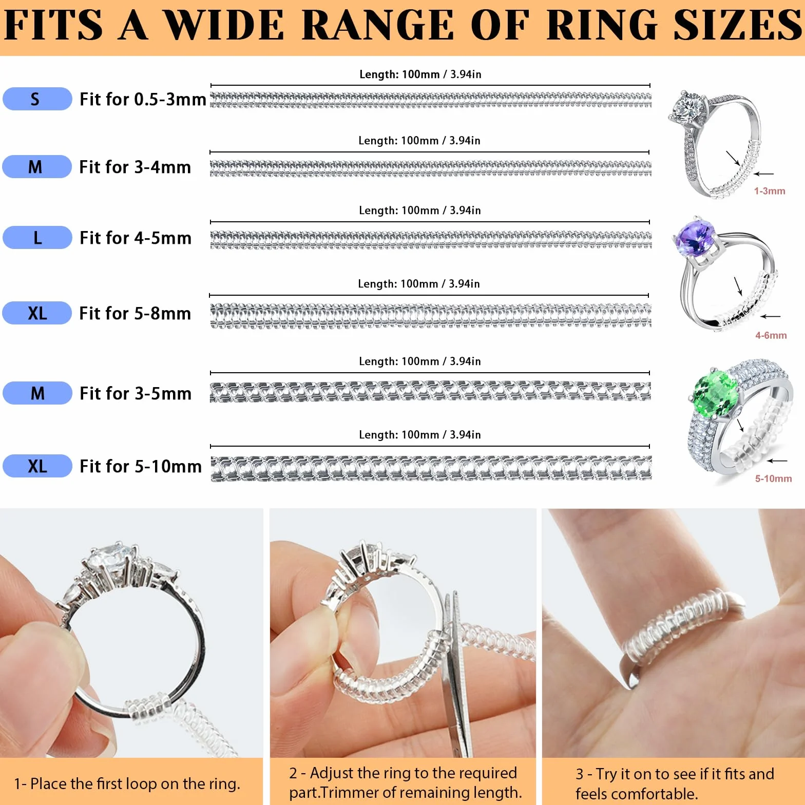 Haiou Ajusteur de Bague Réducteur Invisible 12 pièces