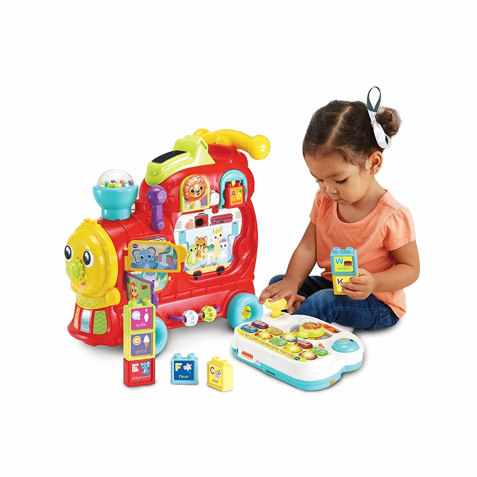 VTech Maxiloco Mon Trotti Train 7 en 1 Trotteur Pousseur Bébé Porteur Évolutif Tableau d'Éveil Interactif Détachable Blocs de Construction Alphabet Cadeau Bébé Dès 1 an