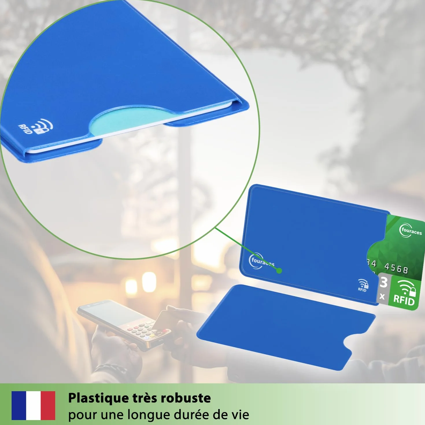 fouraces RFID Protection Carte bancaire 3 pièces Porte-Carte Anti fraude Anti RFID NFC Plastique Multicolore