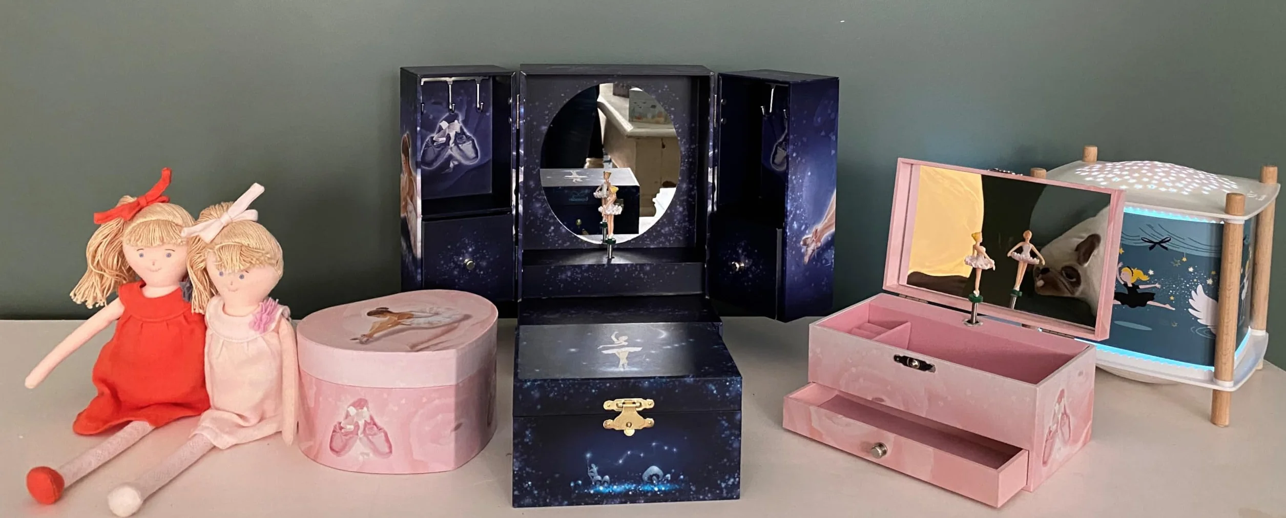 TROUSSELIER Grande Boîte à Musique Danseuse Étoile Ballerine Coffret Bijoux Fille Bleu Marine