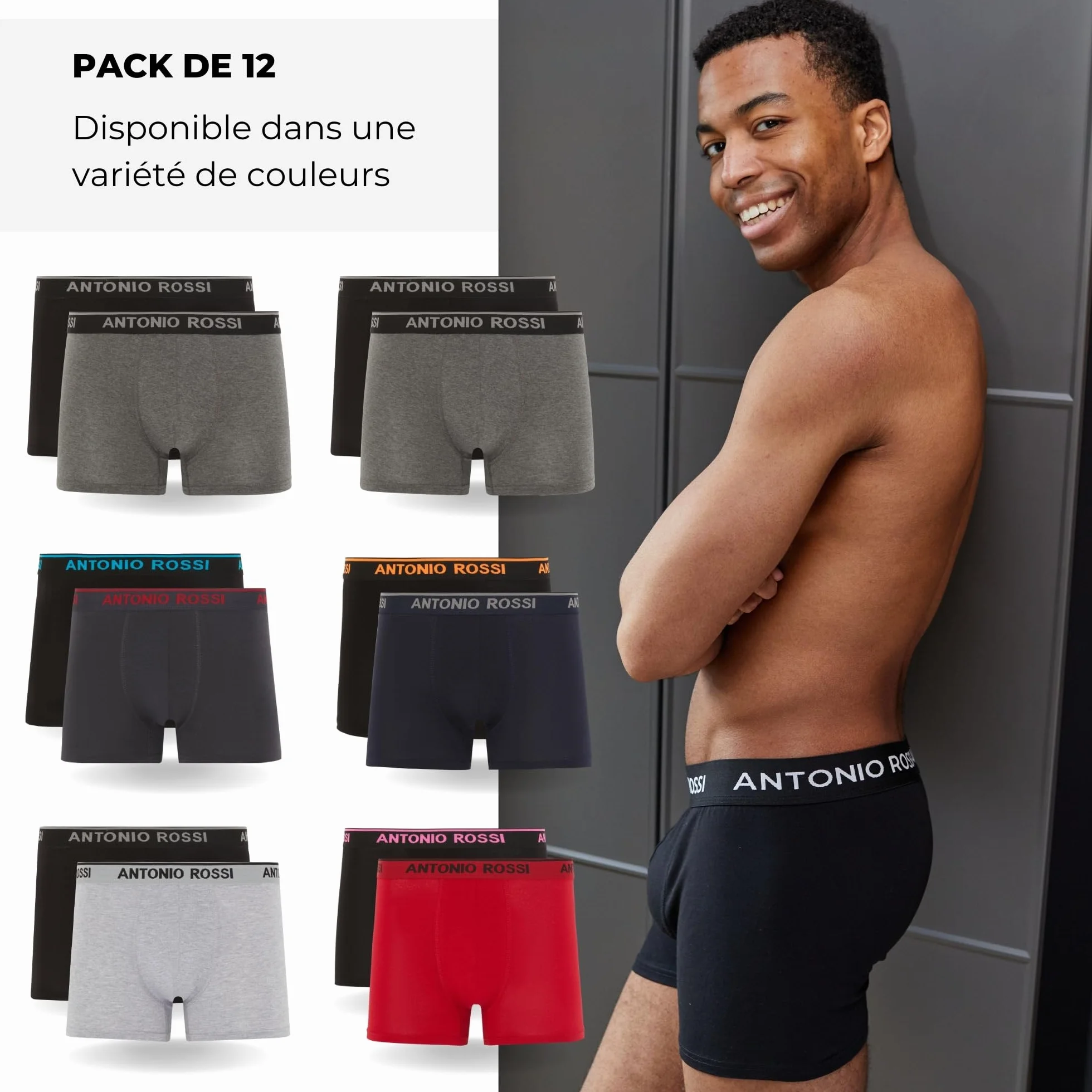 ANTONIO ROSSI boxers ajustés hommes lot 12 ceinture élastique