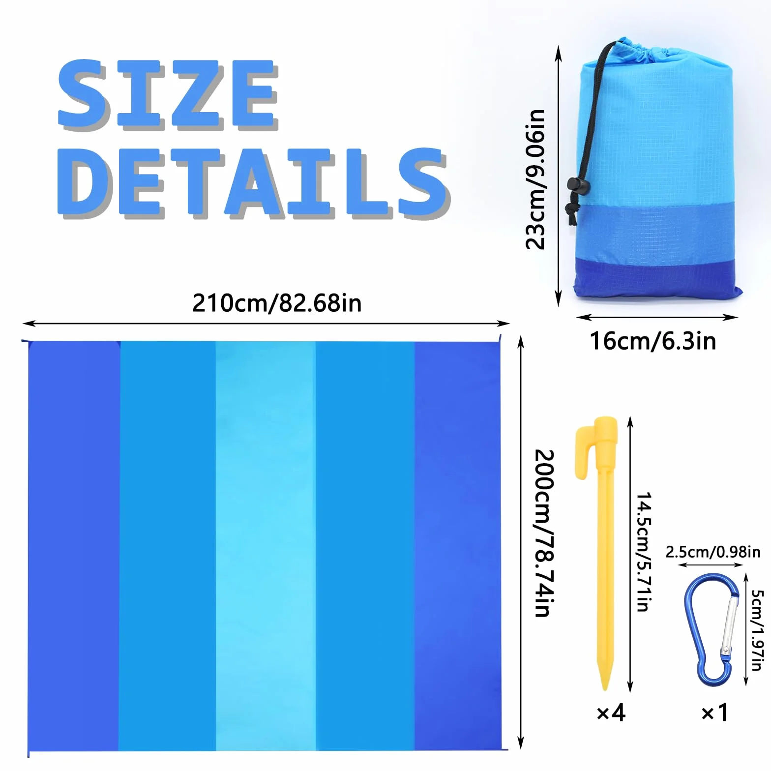 Couverture de plage imperméable 210 x 200 cm dégradé bleu coins fixes