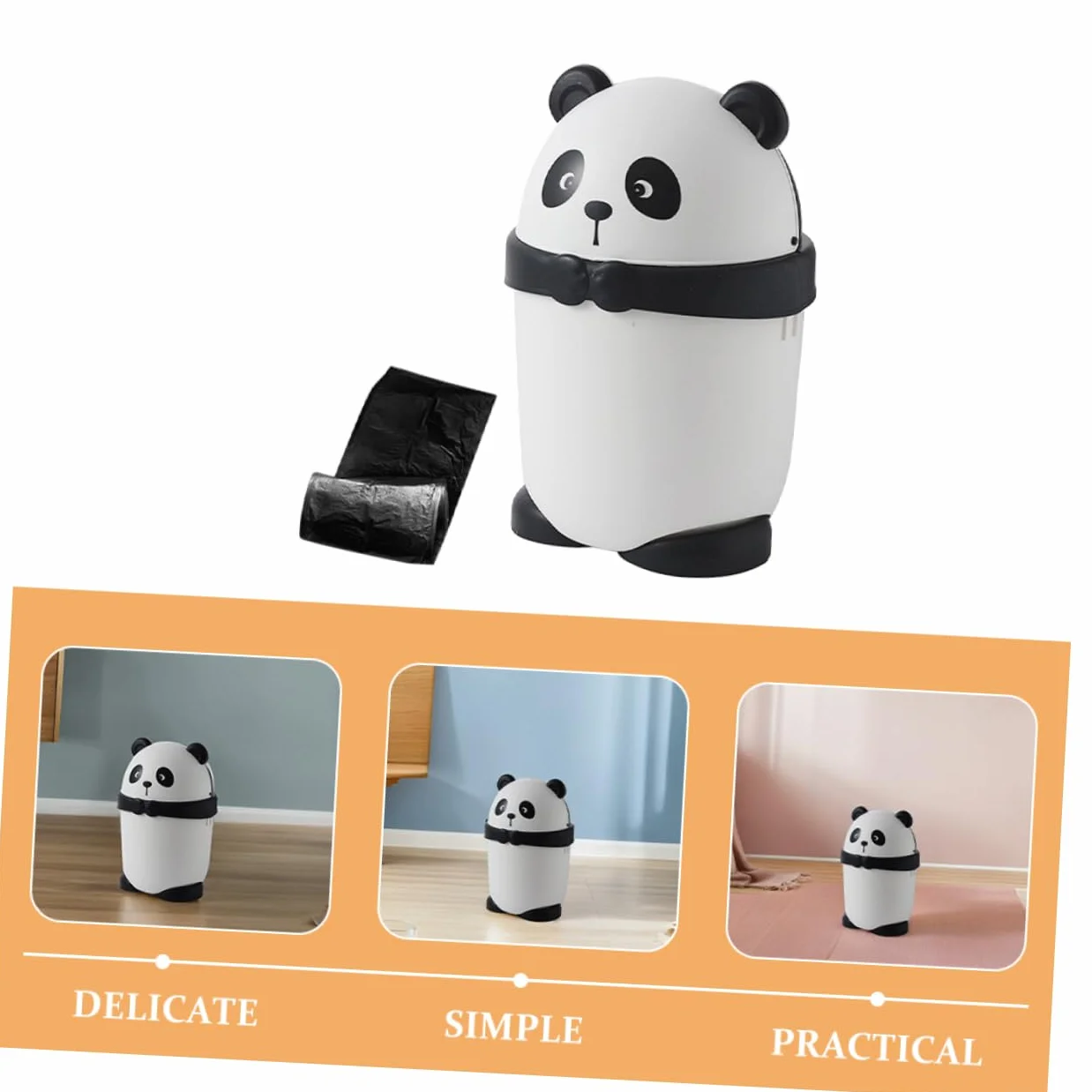 INOOMP Poubelle Mignonne Panda avec Couvercle Rabattable en Pp Cuisine et Salon