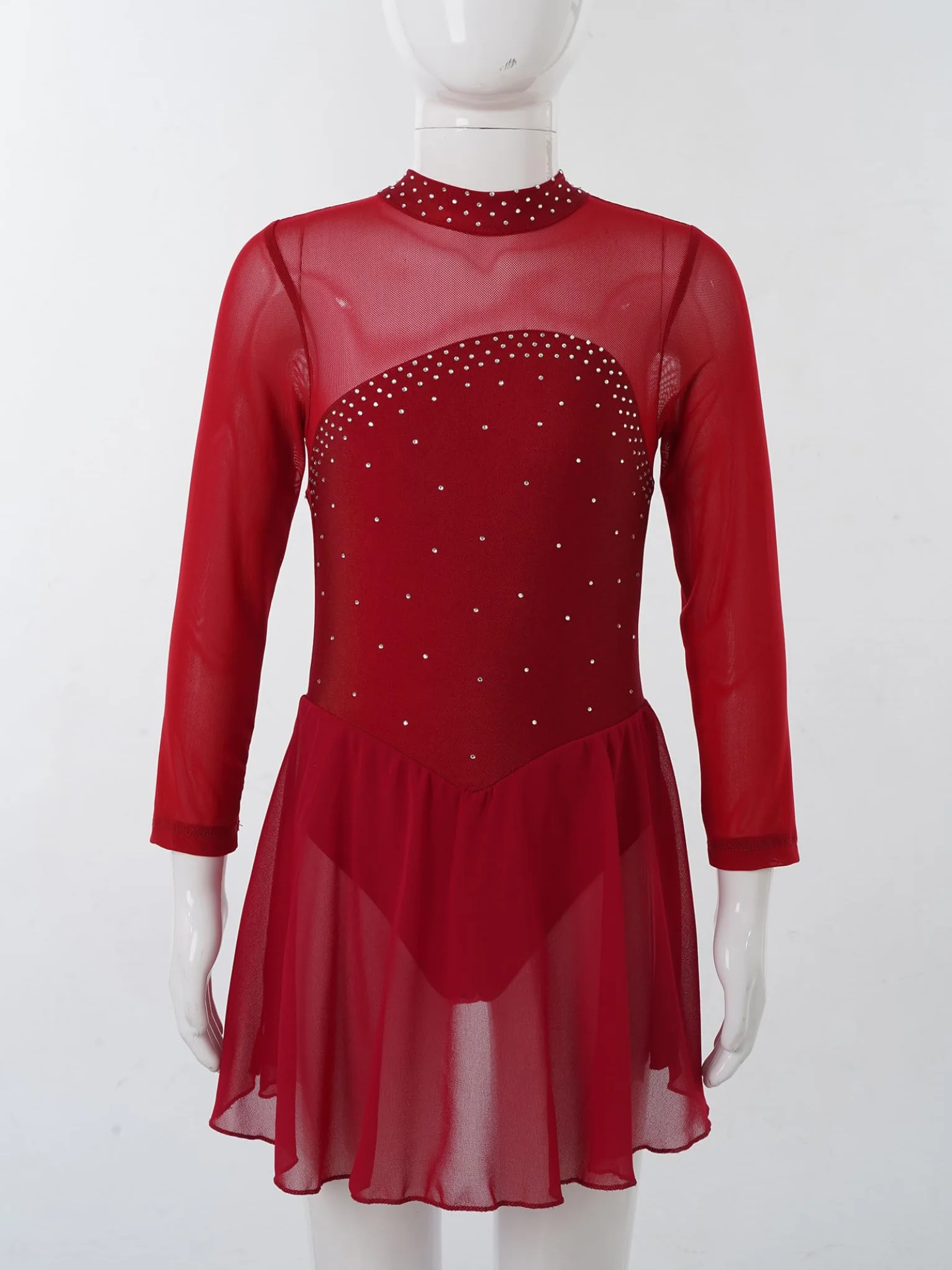 Robe Patinage Artistique Strass Brillant Justaucorps Manches Longues Tenue Danse Gymnastique Enfant Fille 5-16 Ans