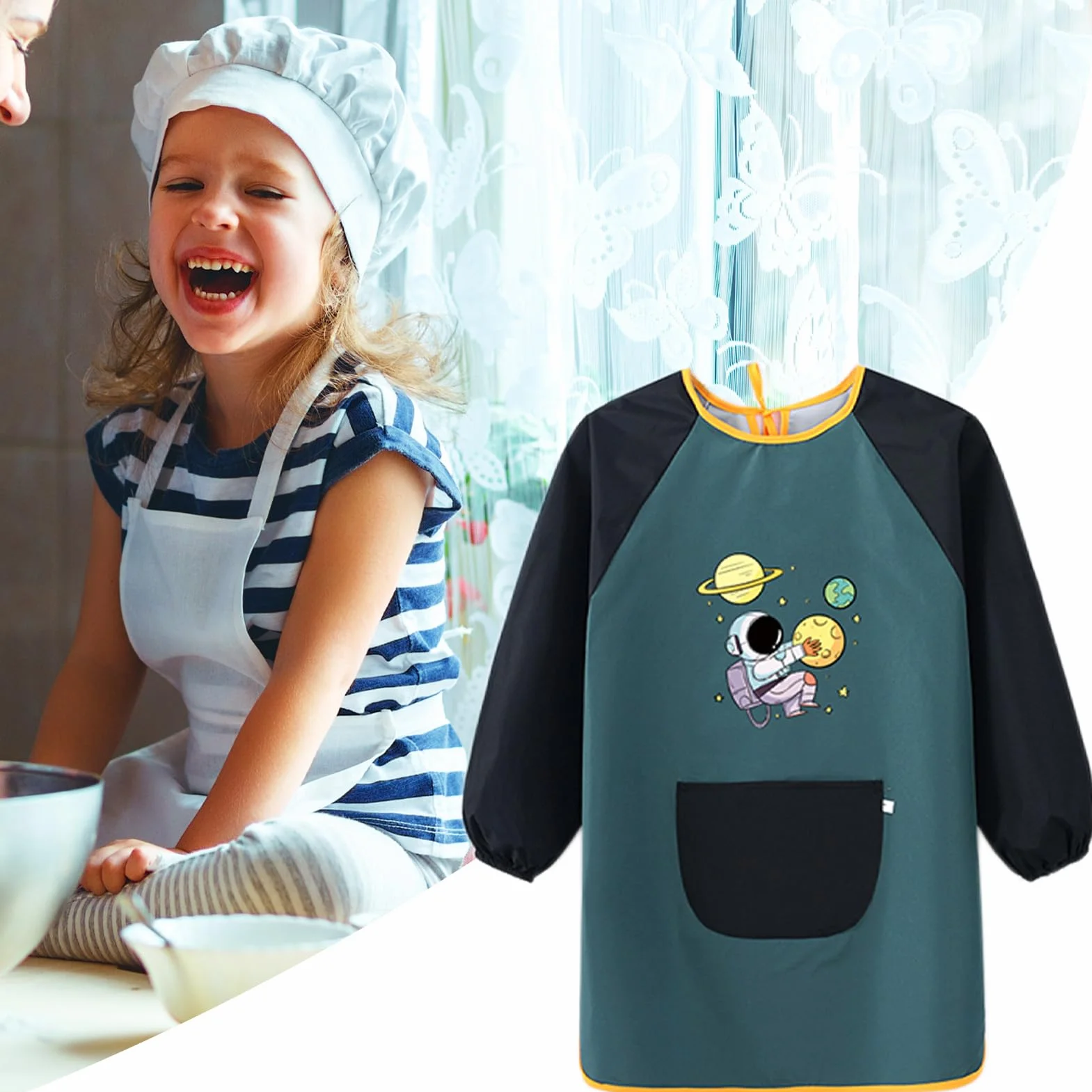 Blouse Anti-Tâches Enfant à Manches Longues pour Peinture, Jardin, Cuisine