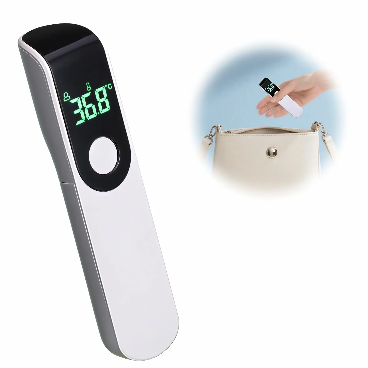 Thermomètre Frontal Infrarouge Numérique avec Écran LCD, Lecture Instantanée ℃/℉, Précis, Blanc