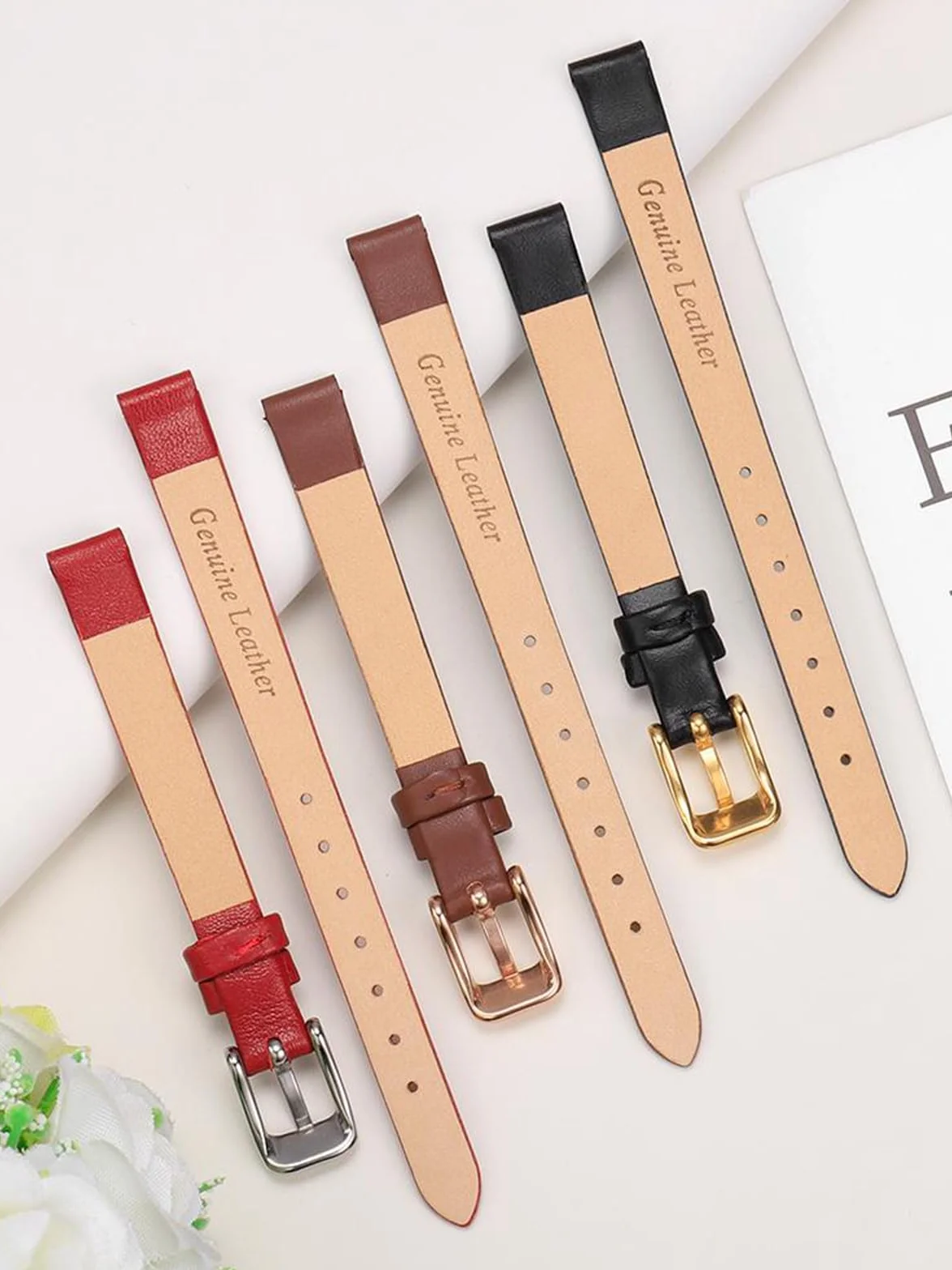 Bracelet de montre universel en cuir fin pour femme
