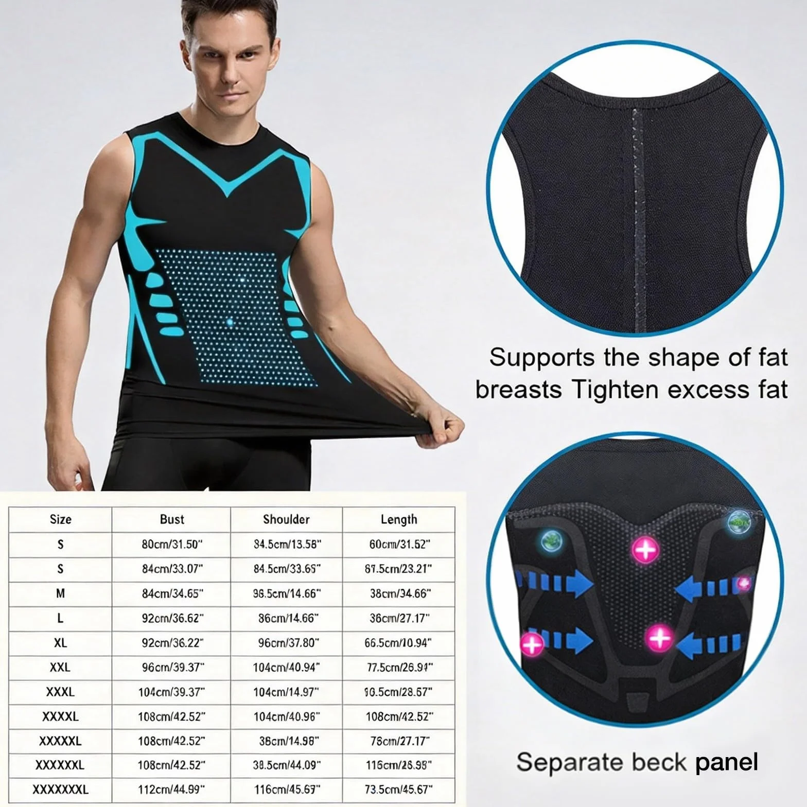 Men Body Shaper Ionic Shaping Vest Powershape Veste de Compression Lot de 3 Ice-Silk