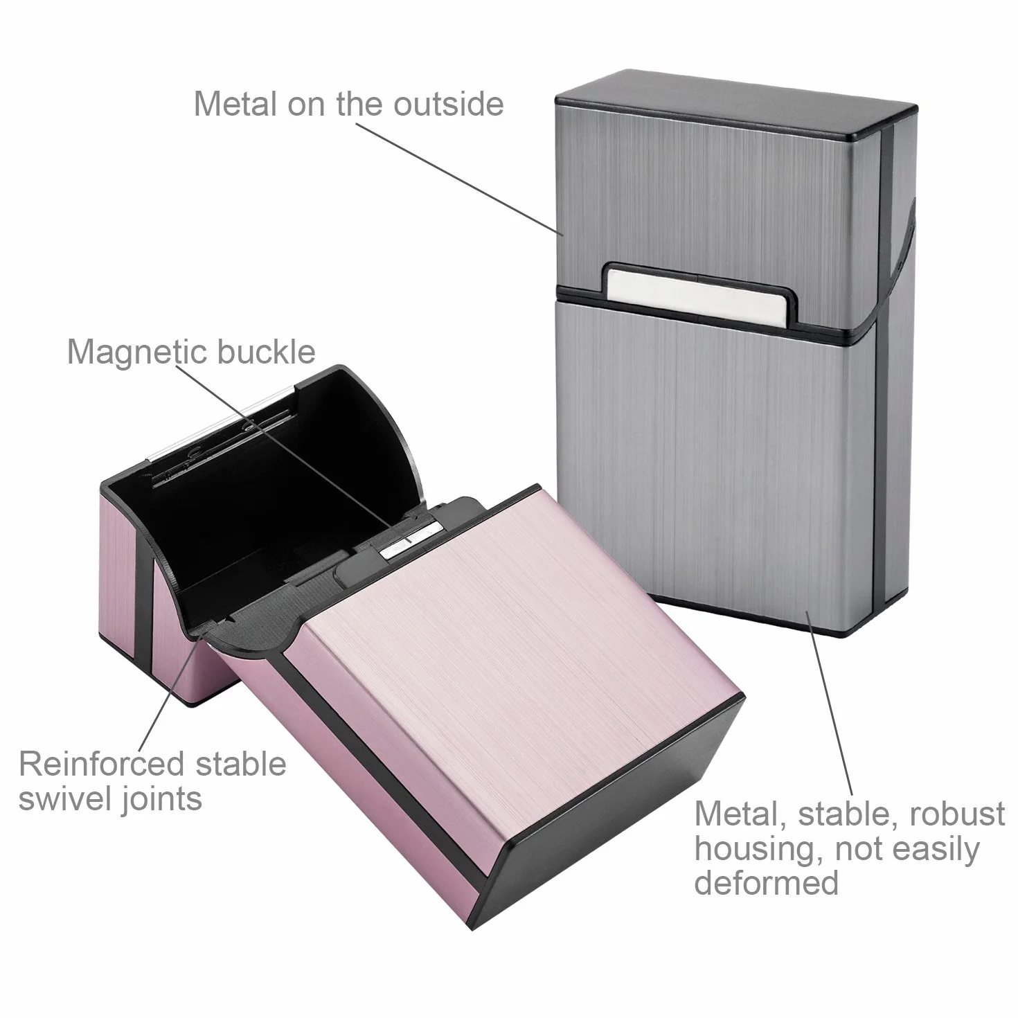 LAOYE Etui à Cigarettes en Aluminium avec Fermeture Aimantée 2 Pièces Gris Or Rose