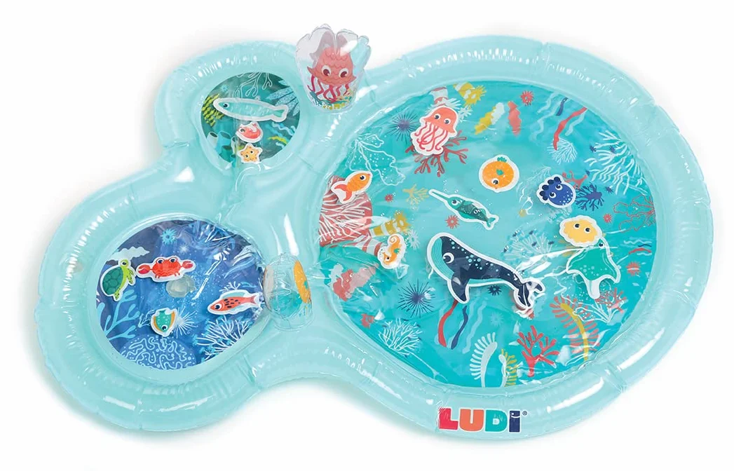 Tapis d'eau Marin Ludi - Grand Tapis d'Activités Sensorielles pour Bébé - 16 Animaux Marins - À Partir de 10 Mois