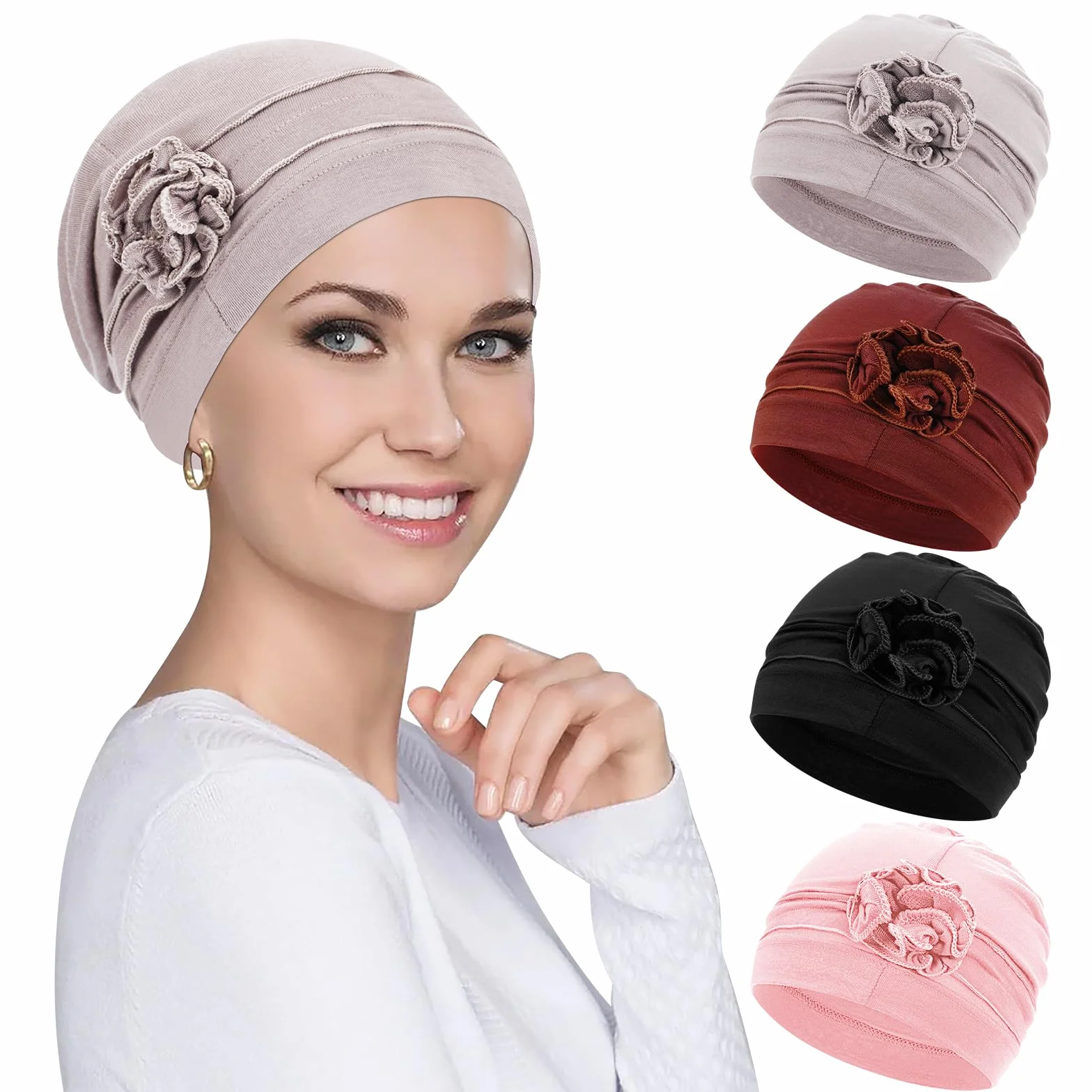 Turban Femme Cancer Musulmanes Bonnet Chimiothérapie Stretch Chapeaux Nuit Chimio