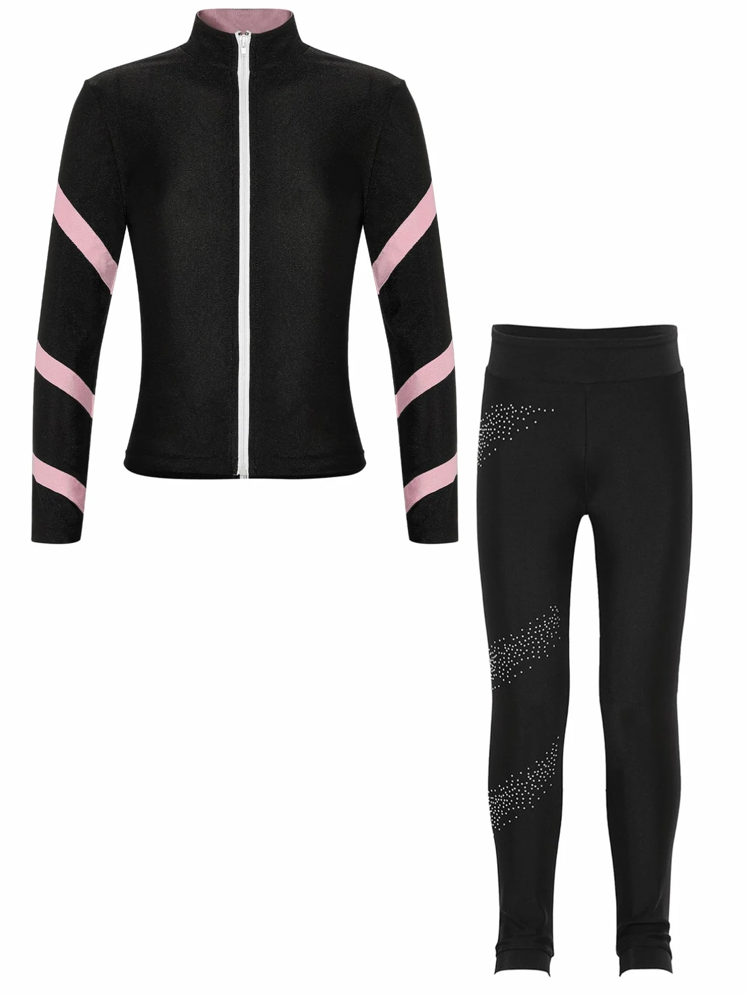 MSemis Enfant Fille Tenue Patinage Artistique Ensembles Haut Veste Pantalon Legging Justaucorps Gymnastique Paillette Glace 5-16 Ans