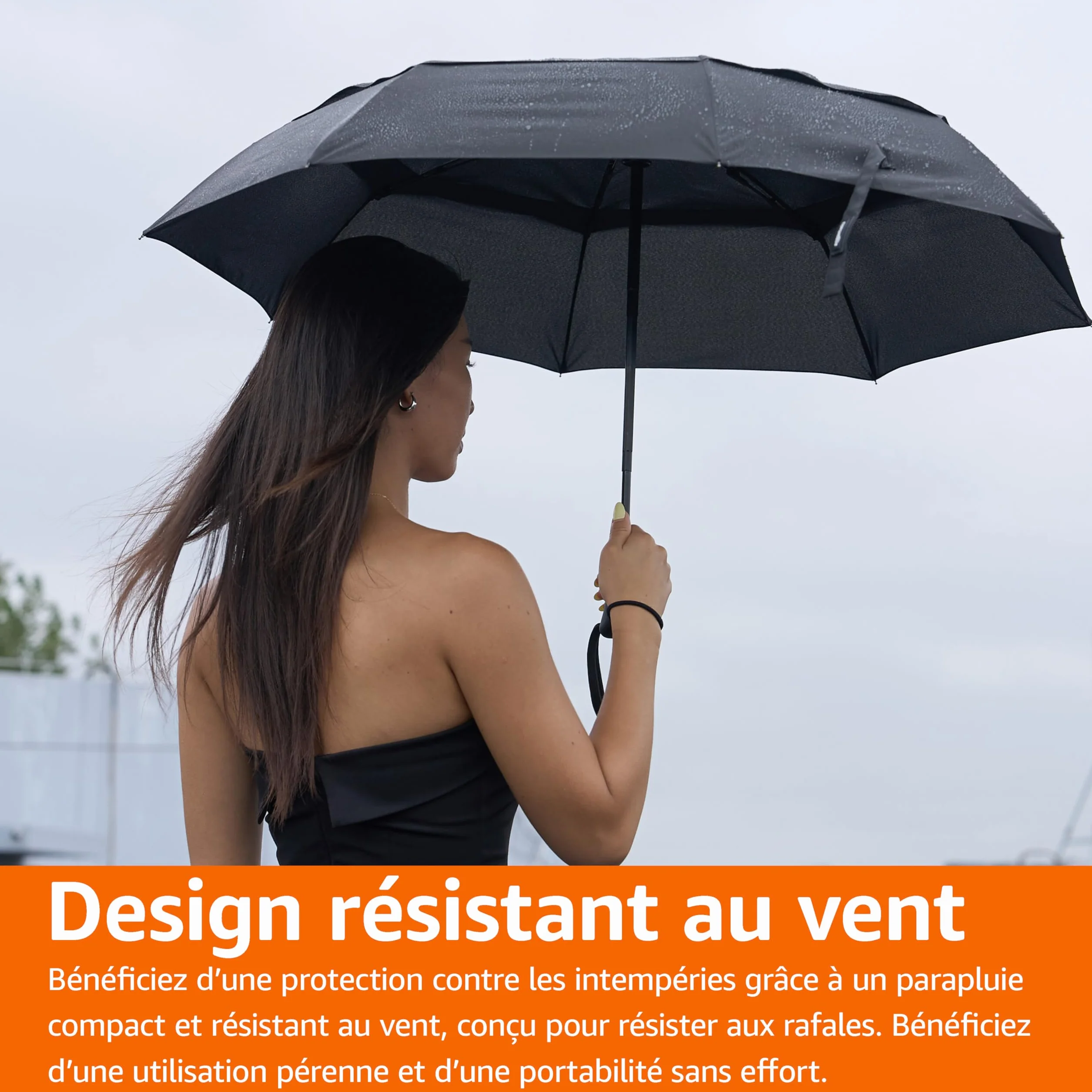 Amazon Basics Parapluie de voyage automatique compact 98 cm, résistant au vent, avec aération, noir