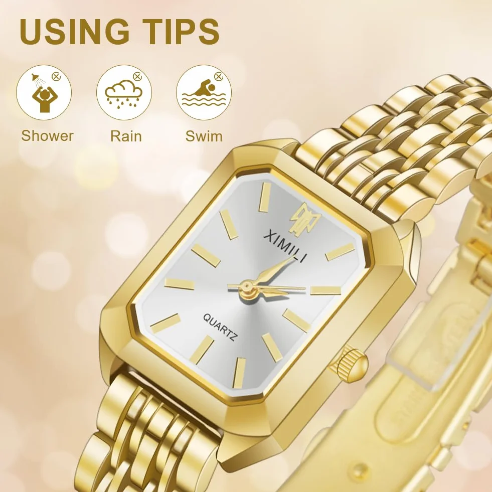 OFFCUP Montre Femme 32 mm Carrée Analogique Quartz Acier Inoxydable Bracelet Élégant Minimaliste
